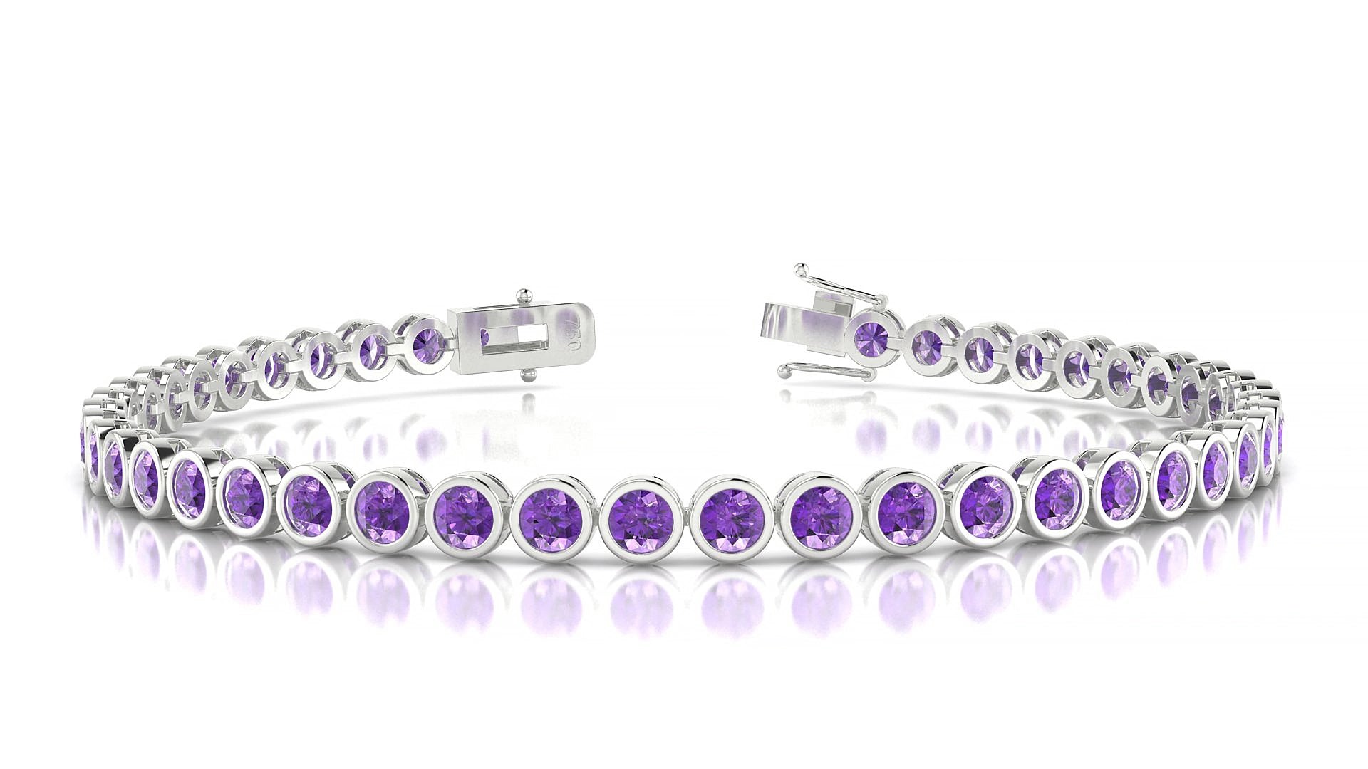 Avila | 18k White Gold 3 mm Round Natural Amethyst 19 cm Tennis Bracelet