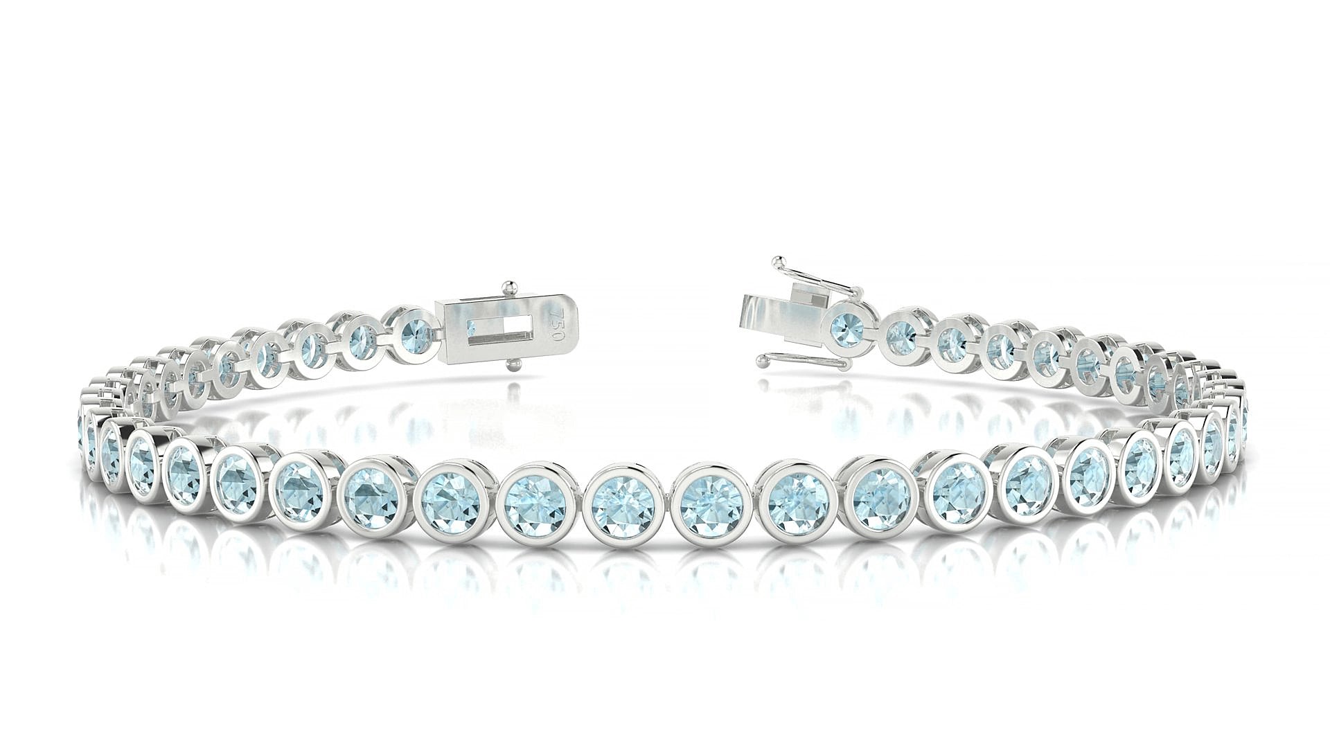 Avila | 18k White Gold 3 mm Round Natural Aquamarine 15 cm Tennis Bracelet