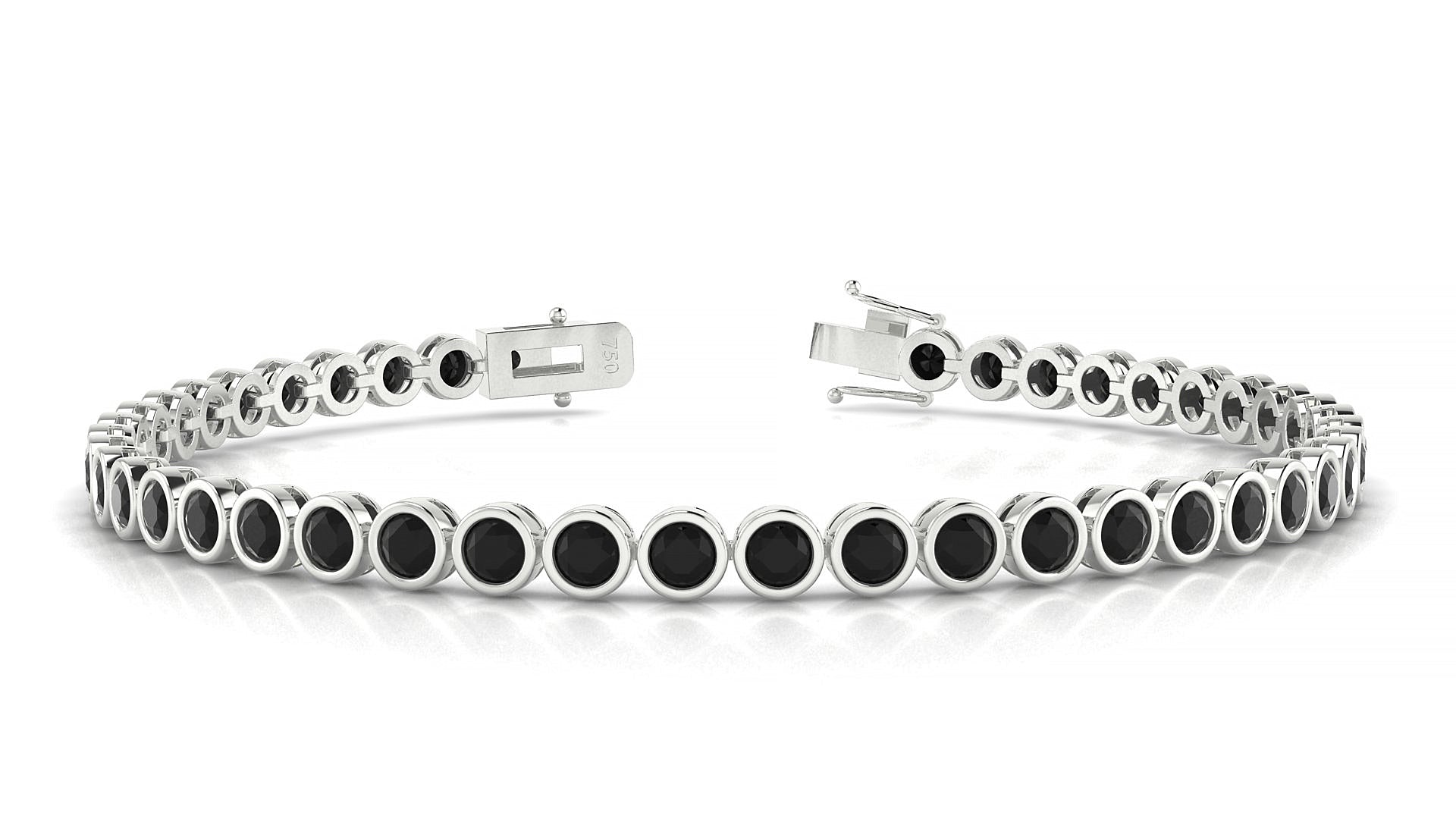 Avila | 18k White Gold 3 mm Round Natural Black Diamond Tennis Bracelet