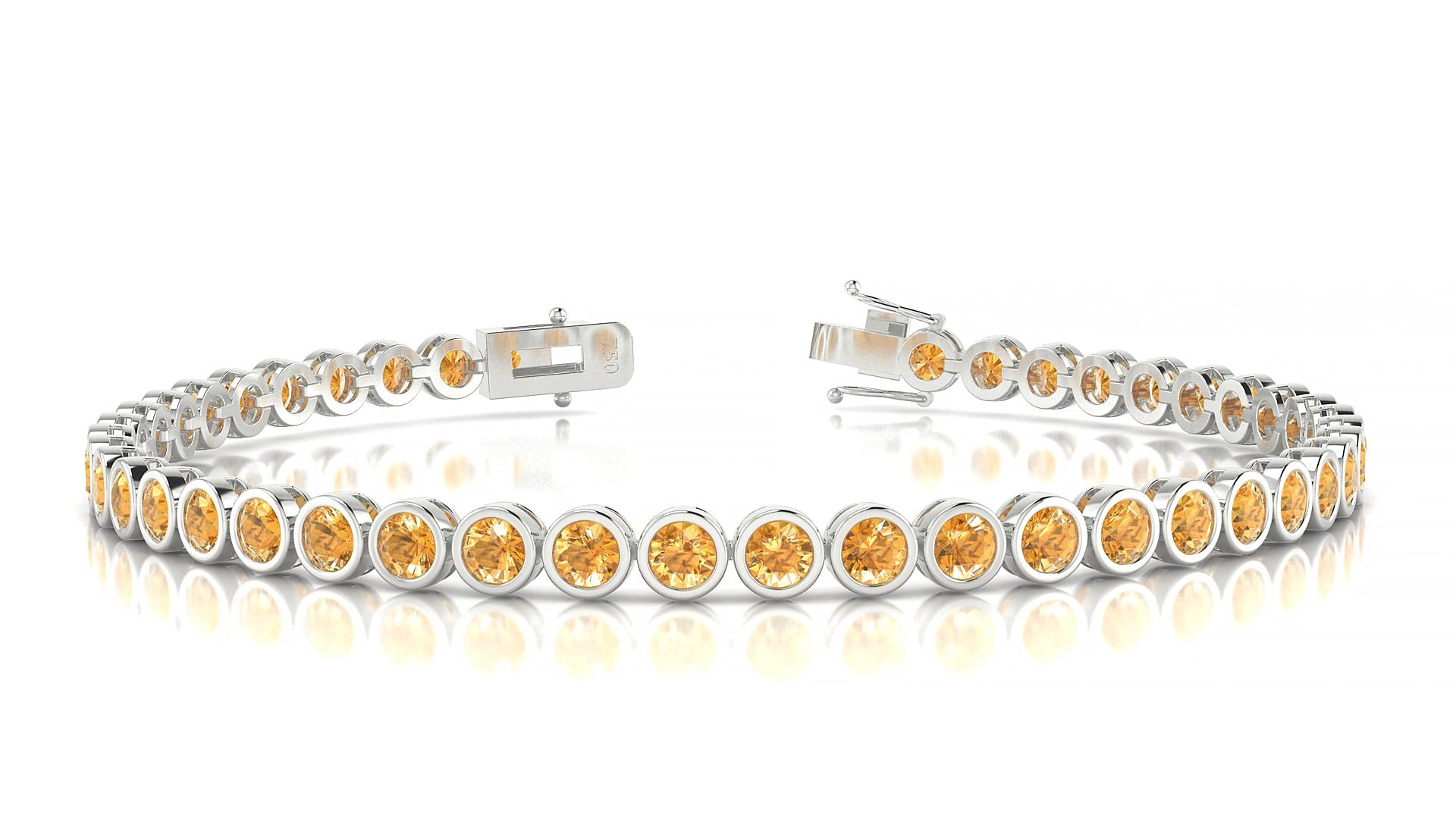 Avila | 18k White Gold 3 mm Round Natural Citrine 16 cm Tennis Bracelet