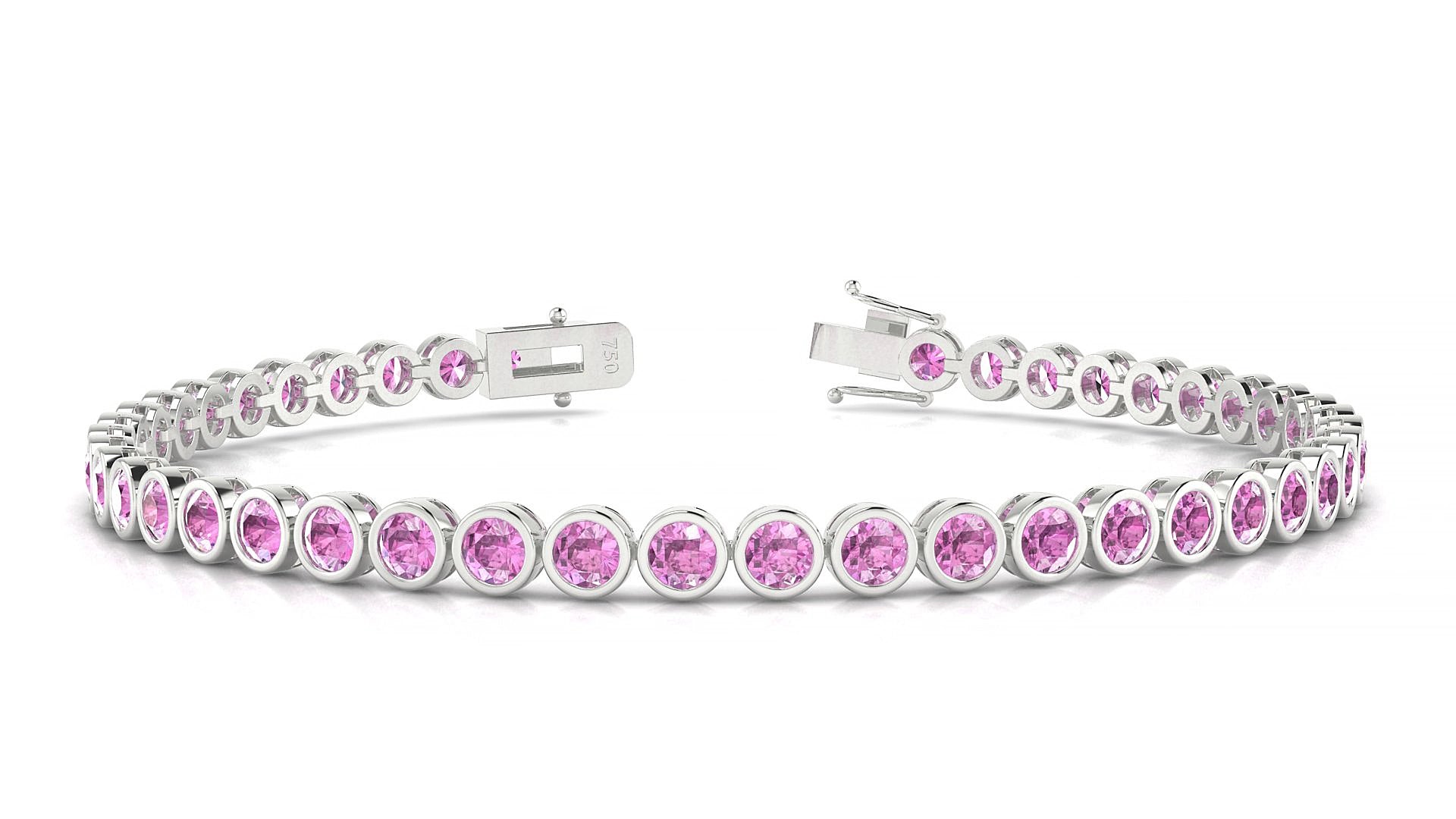 Avila | 18k White Gold 3 mm Round Natural Pink Sapphire 16 cm Tennis Bracelet
