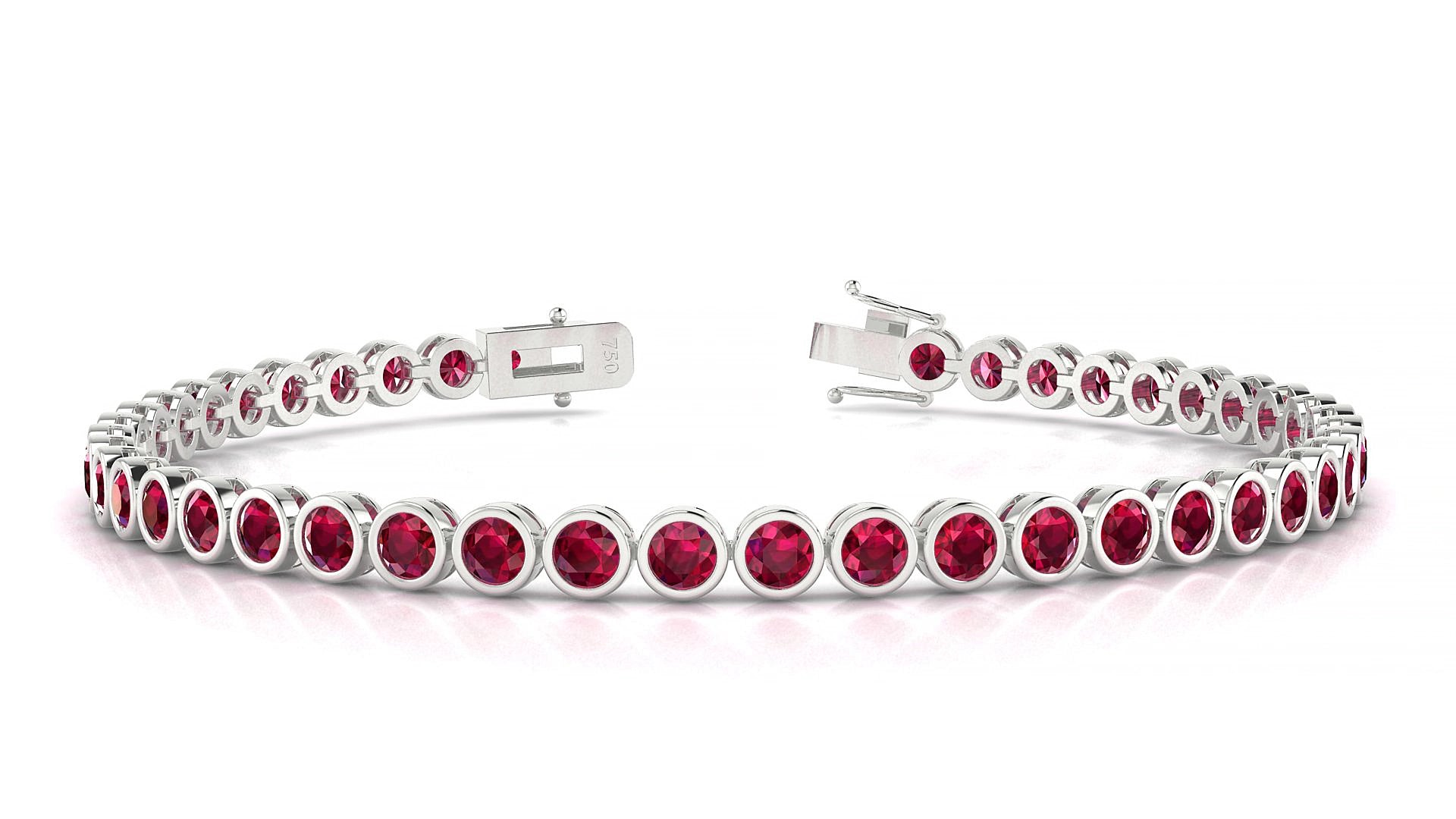 Avila | 18k White Gold 3 mm Round Natural Ruby 19 cm Tennis Bracelet
