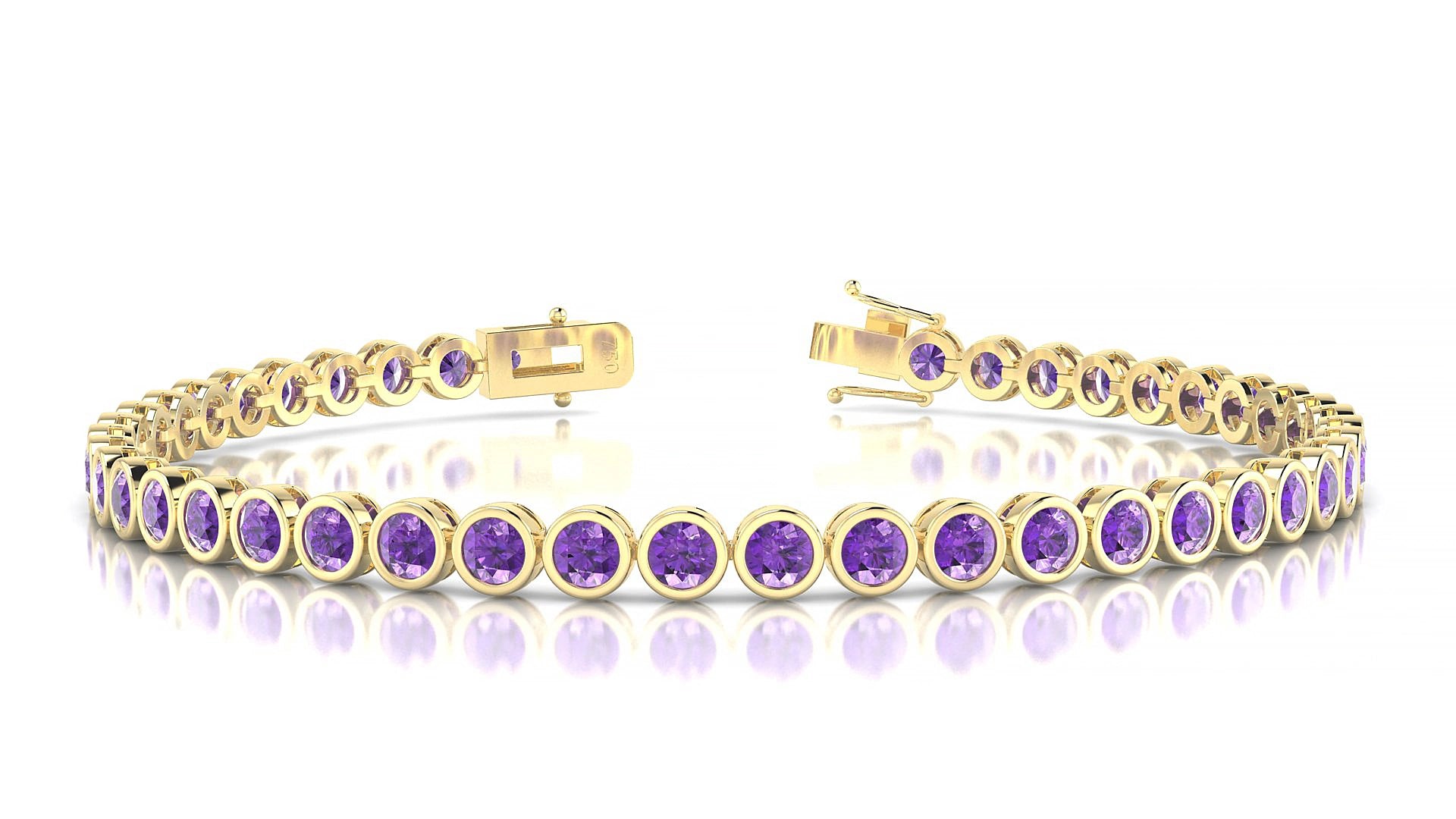 Avila | 18k Yellow Gold 3 mm Round Natural Amethyst 19 cm Tennis Bracelet