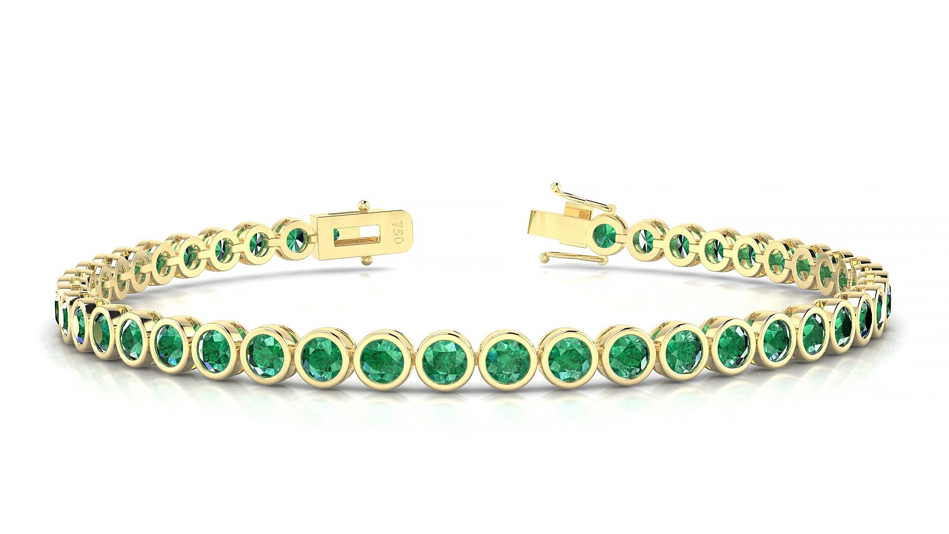 Avila | 18k Yellow Gold 3 mm Round Natural Emerald 19 cm Tennis Bracelet