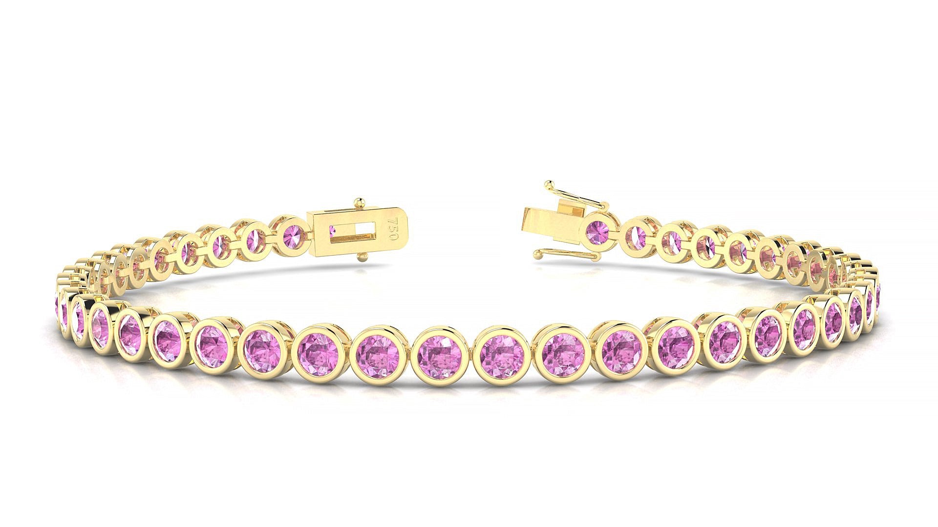 Avila | 18k Yellow Gold 3 mm Round Natural Pink Sapphire Tennis Bracelet