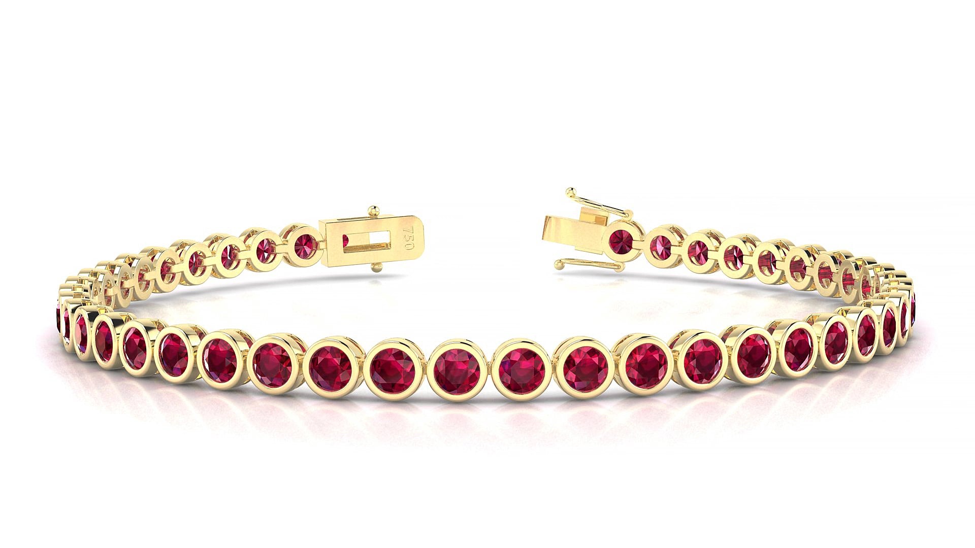 Avila | 18k Yellow Gold 3 mm Round Natural Ruby 15 cm Tennis Bracelet