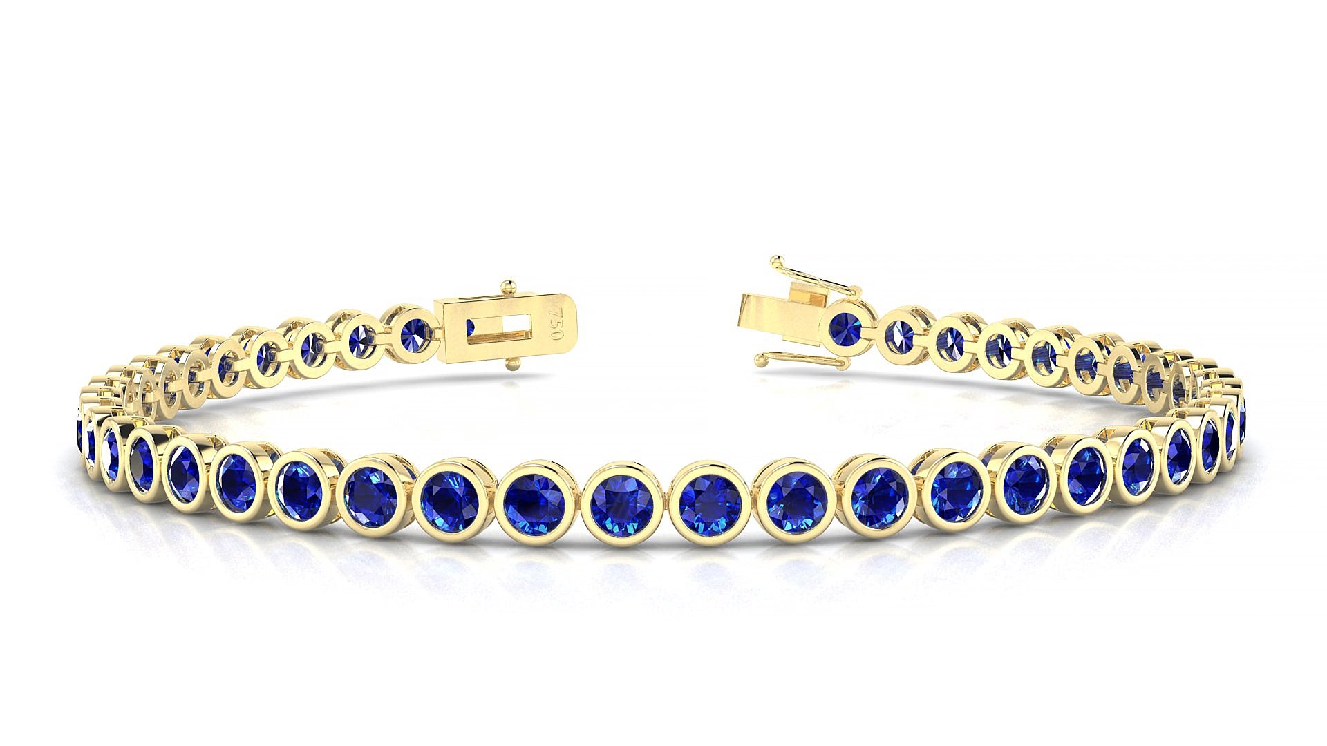 Avila | 18k Yellow Gold 3 mm Round Natural Sapphire 19 cm Tennis Bracelet
