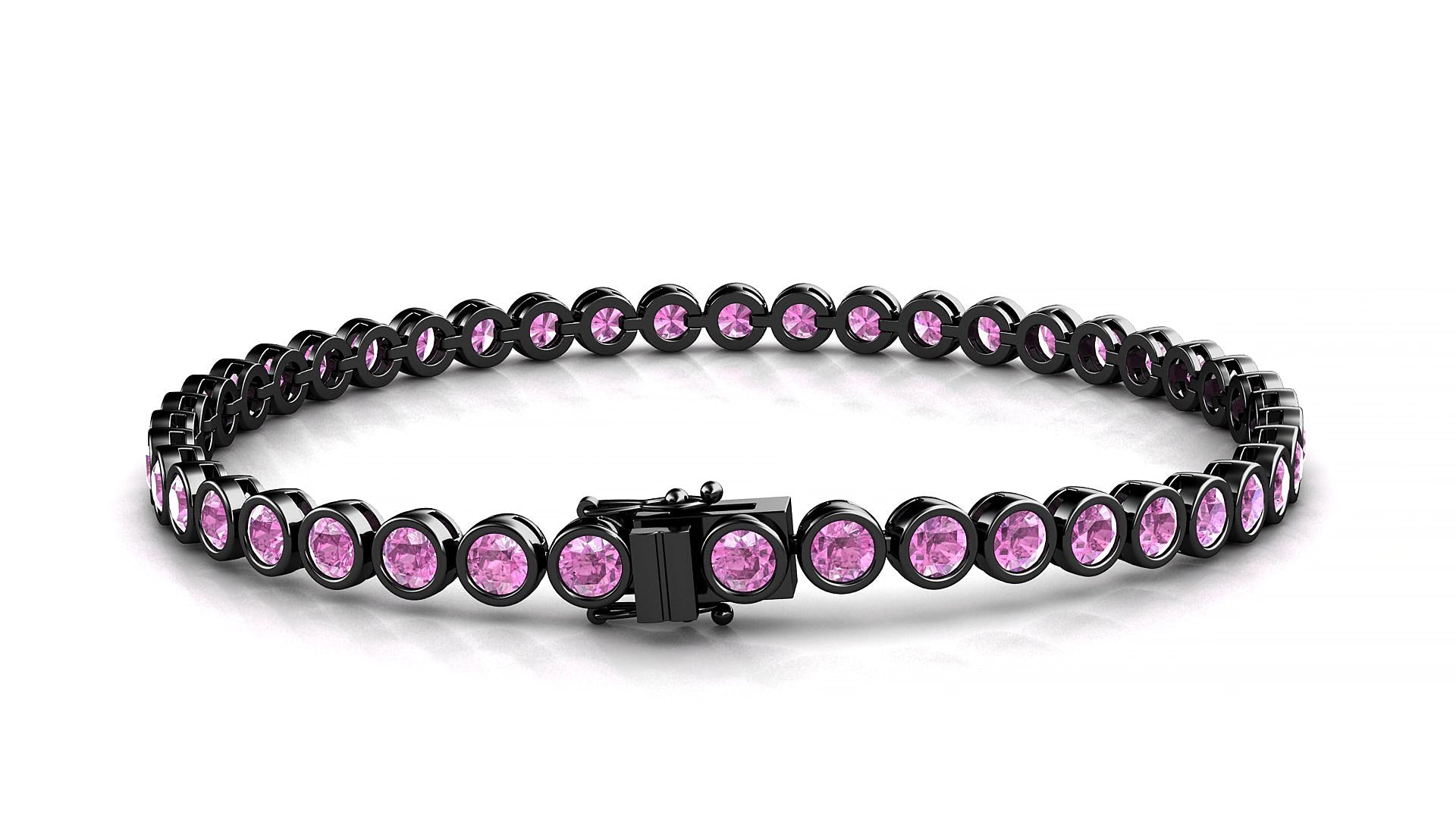 Avila | 18k Black Gold 3 mm Round Natural Pink Sapphire 16 cm Tennis Bracelet