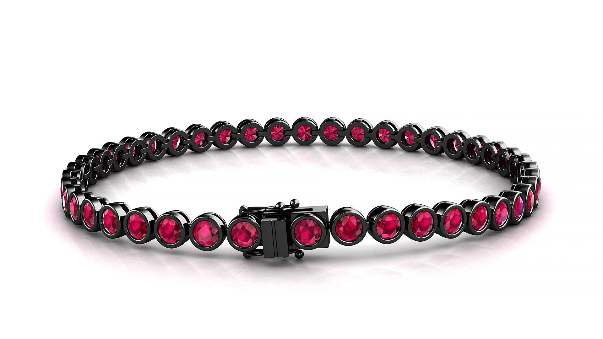 Avila | 18k Black Gold 3 mm Round Natural Ruby 18 cm Tennis Bracelet