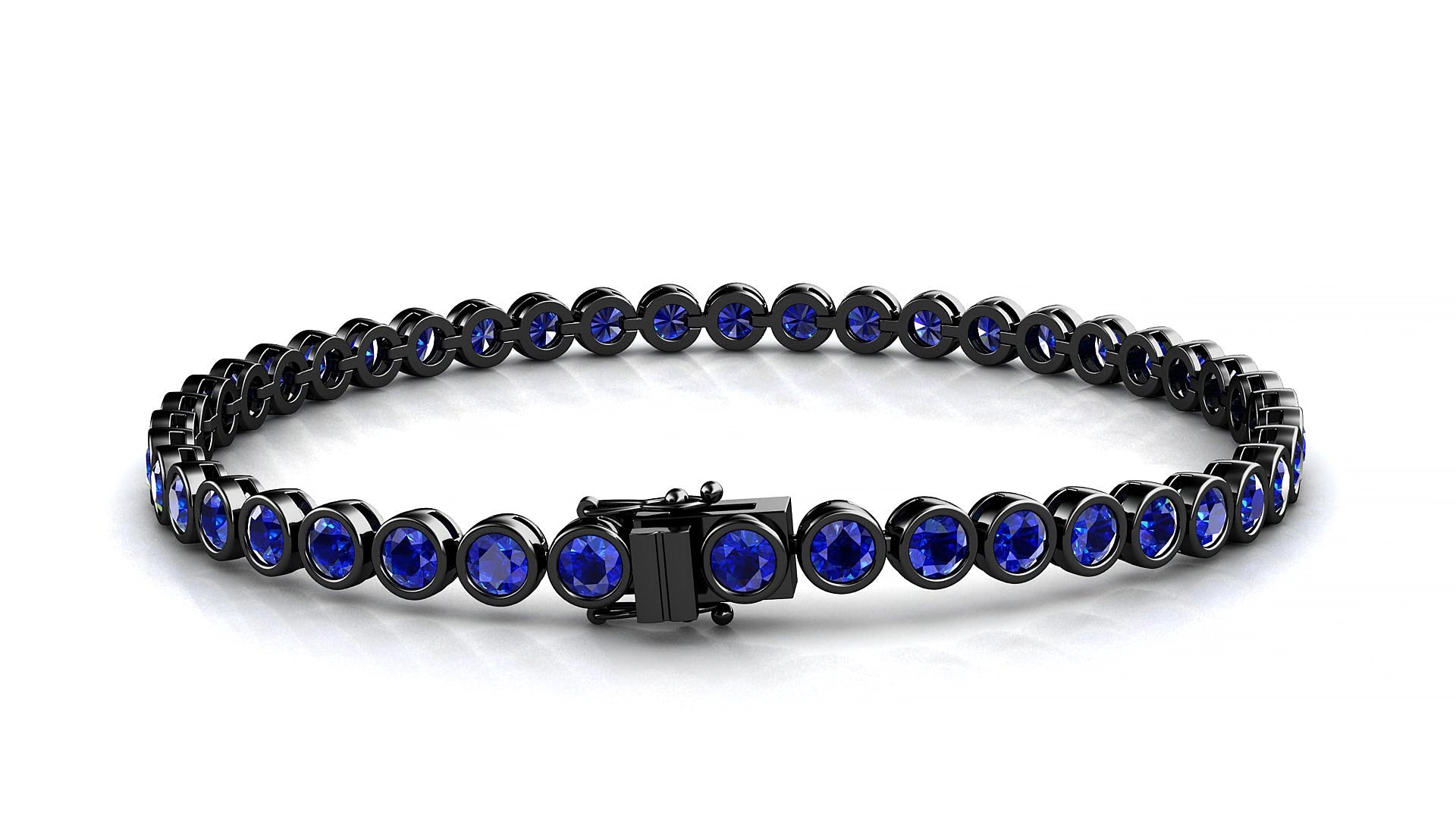 Avila | 18k Black Gold 3 mm Round Natural Sapphire 16 cm Tennis Bracelet