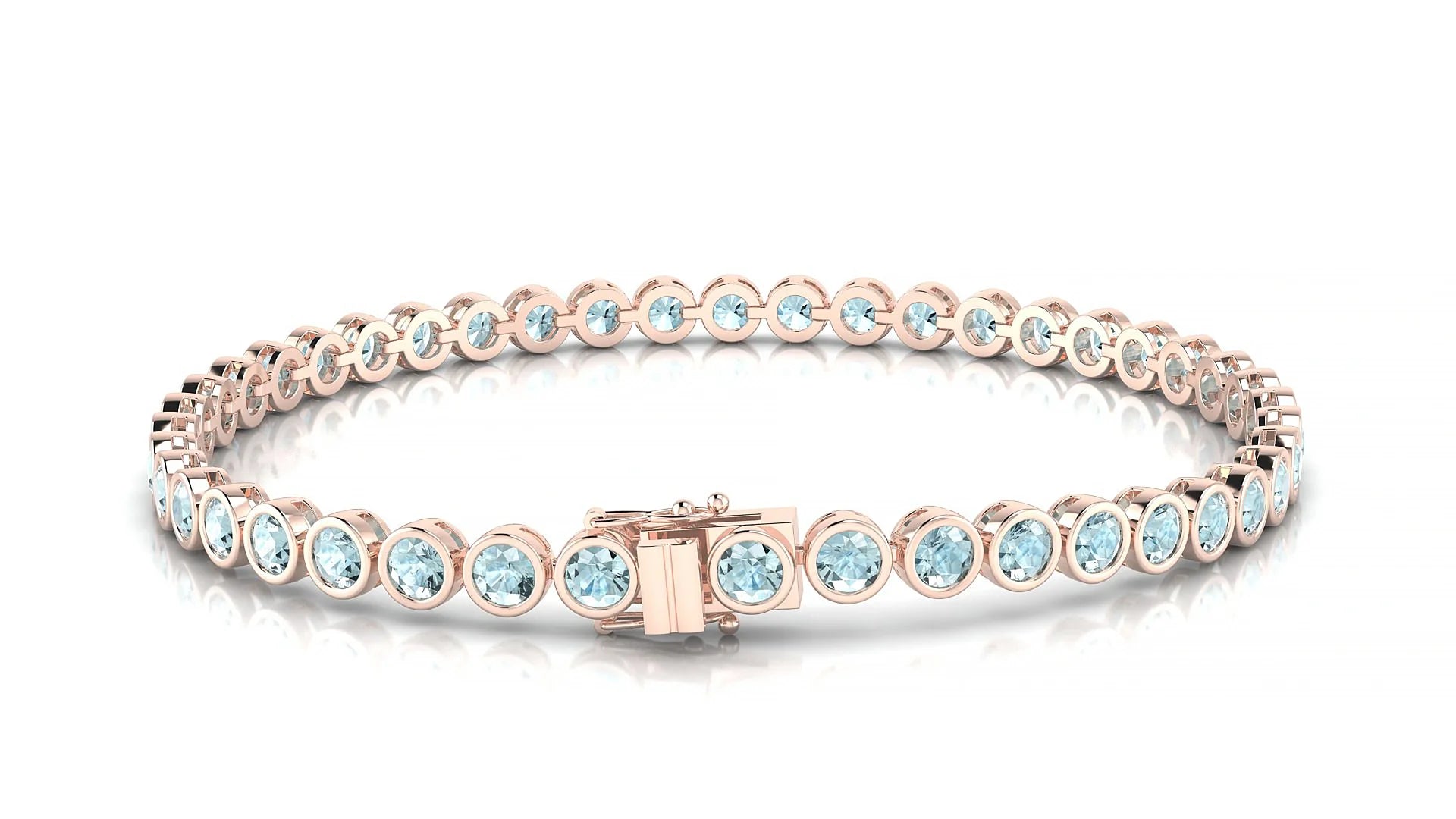 Avila | 18k Rose Gold 3 mm Round Natural Aquamarine Tennis Bracelet