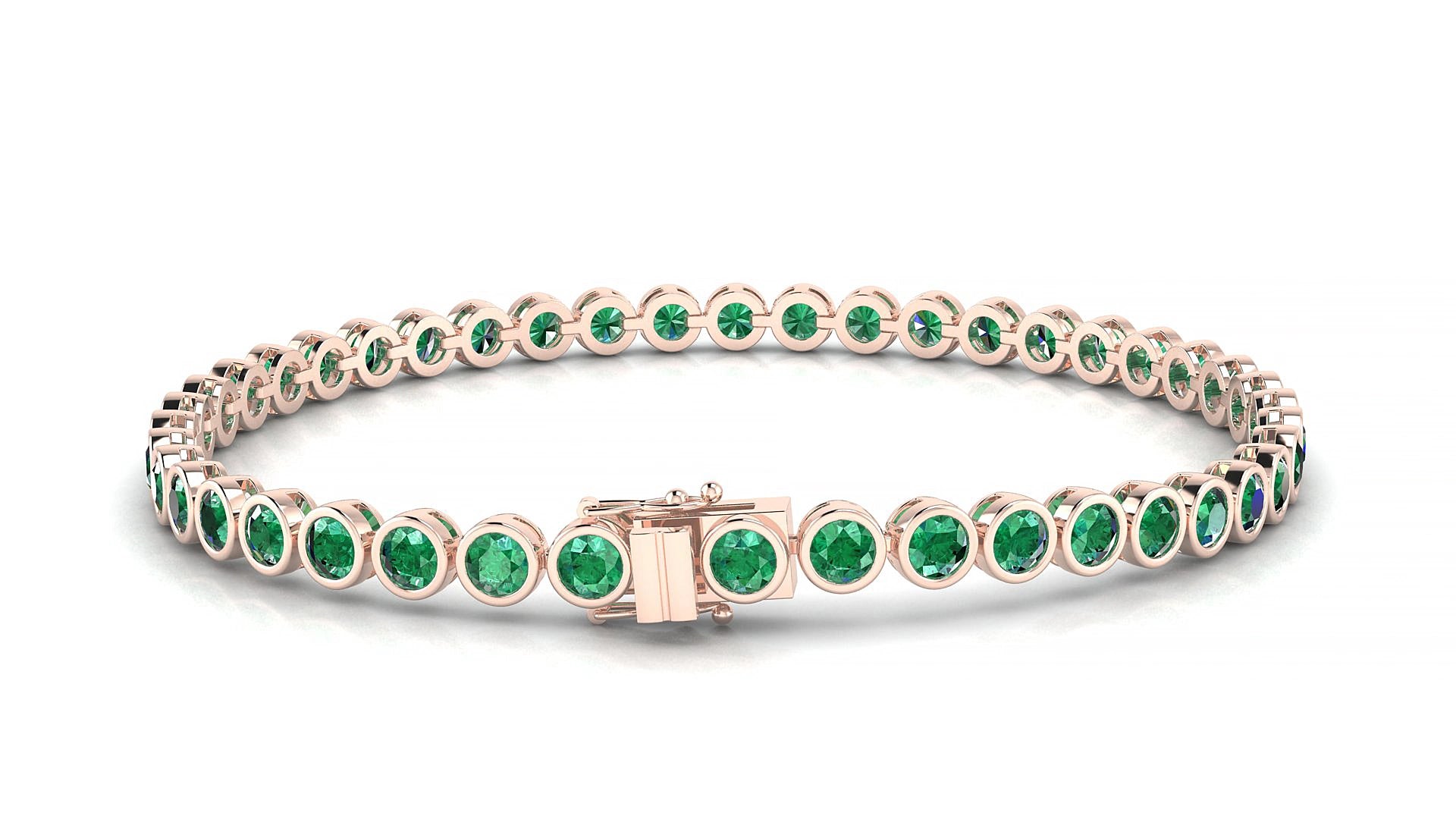 Avila | 18k Rose Gold 3 mm Round Natural Emerald 17 cm Tennis Bracelet