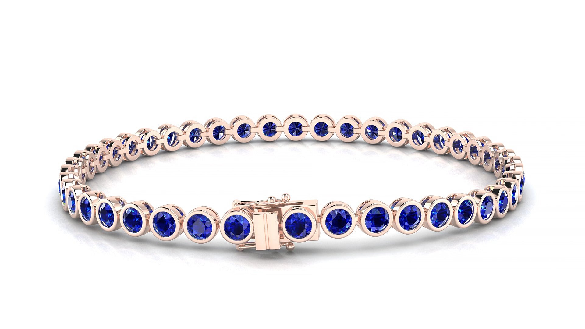 Avila | 18k Rose Gold 3 mm Round Natural Sapphire 17 cm Tennis Bracelet