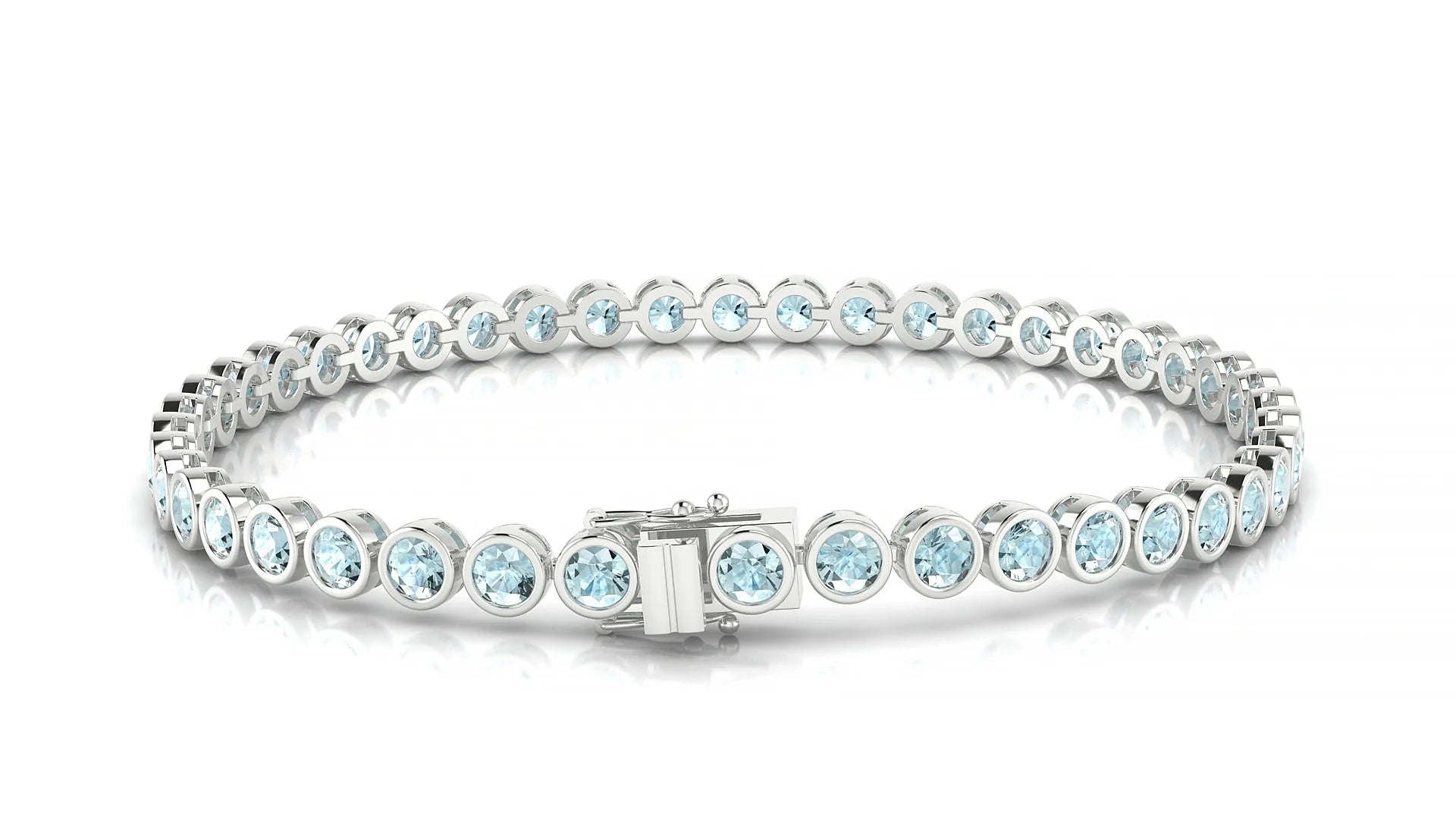 Avila | 18k White Gold 3 mm Round Natural Aquamarine Tennis Bracelet