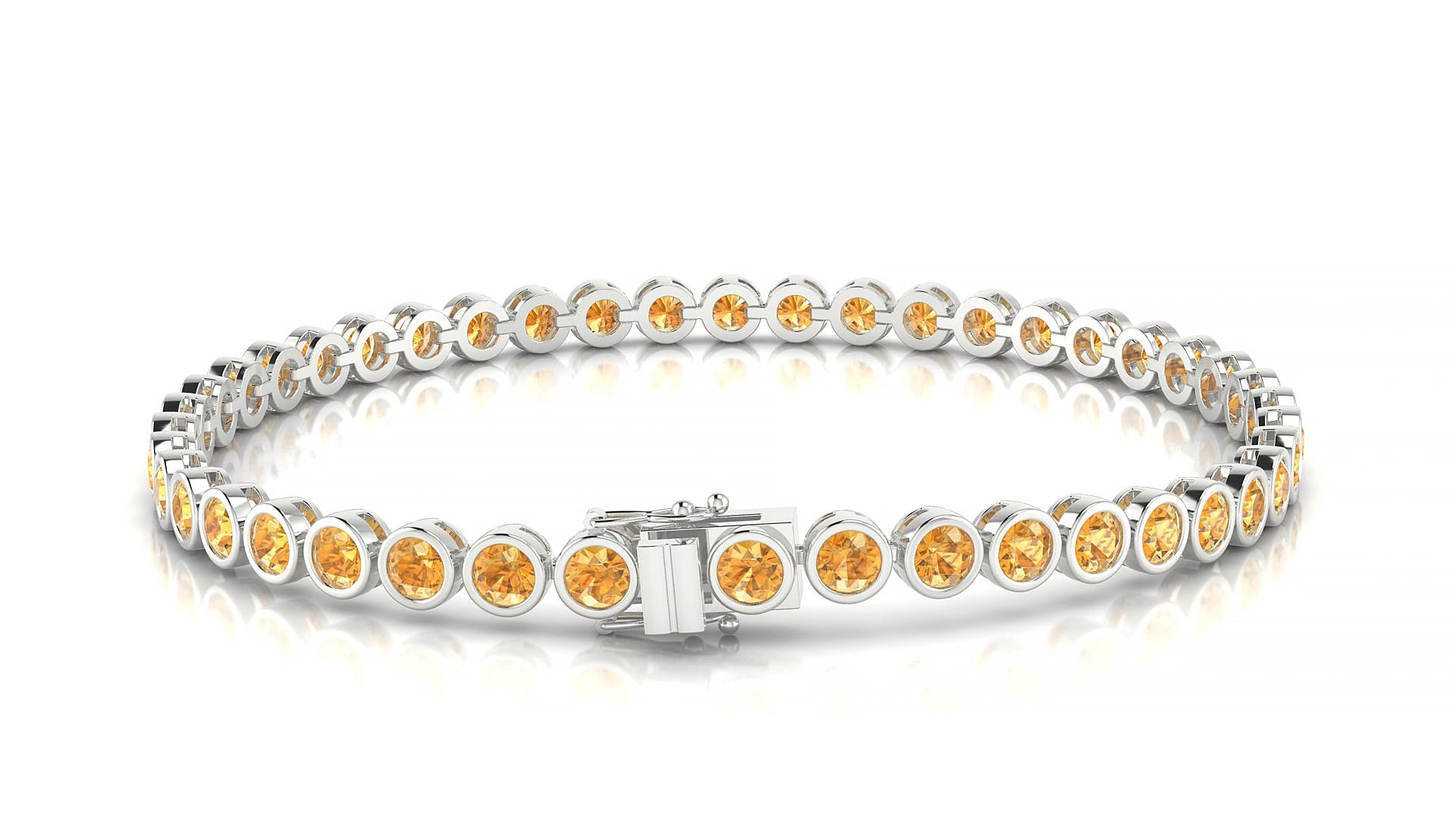 Avila | 18k White Gold 3 mm Round Natural Citrine 20 cm Tennis Bracelet