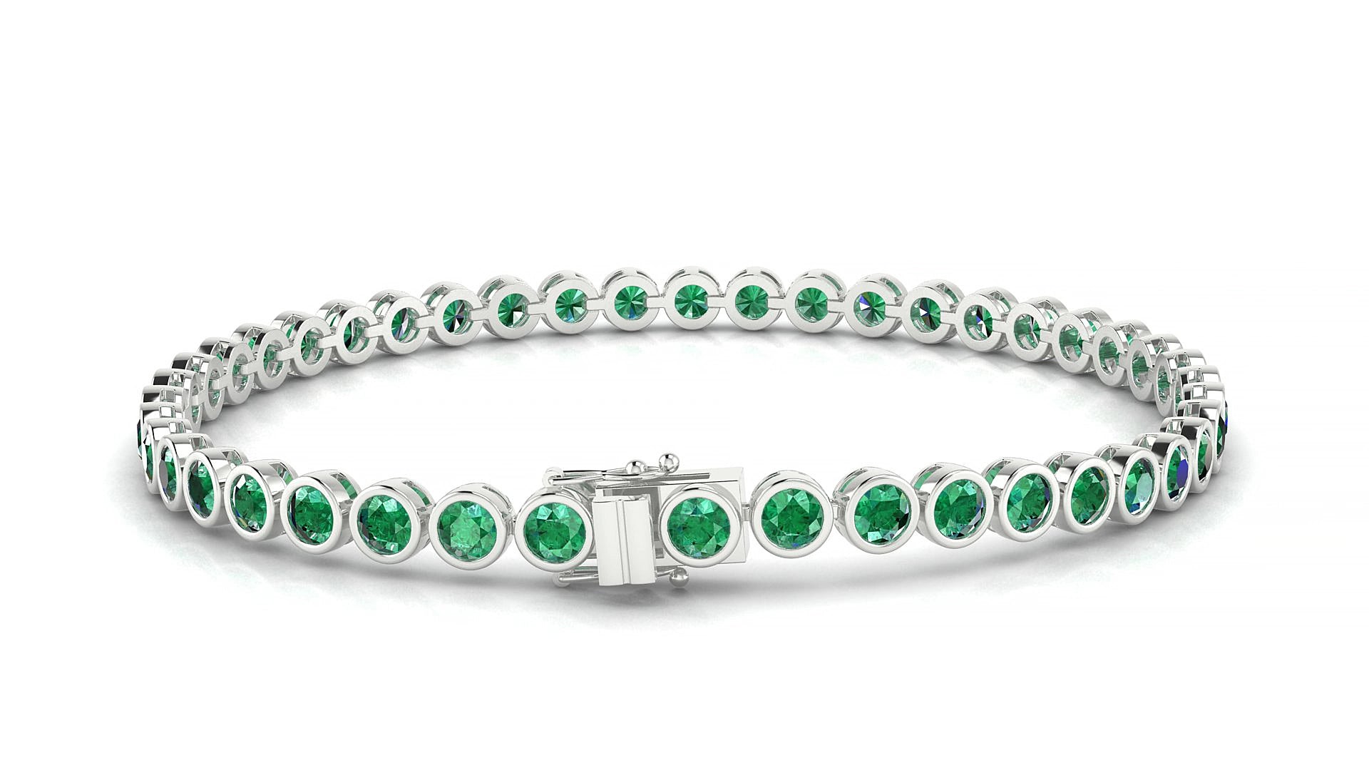 Avila | 18k White Gold 3 mm Round Natural Emerald 19 cm Tennis Bracelet