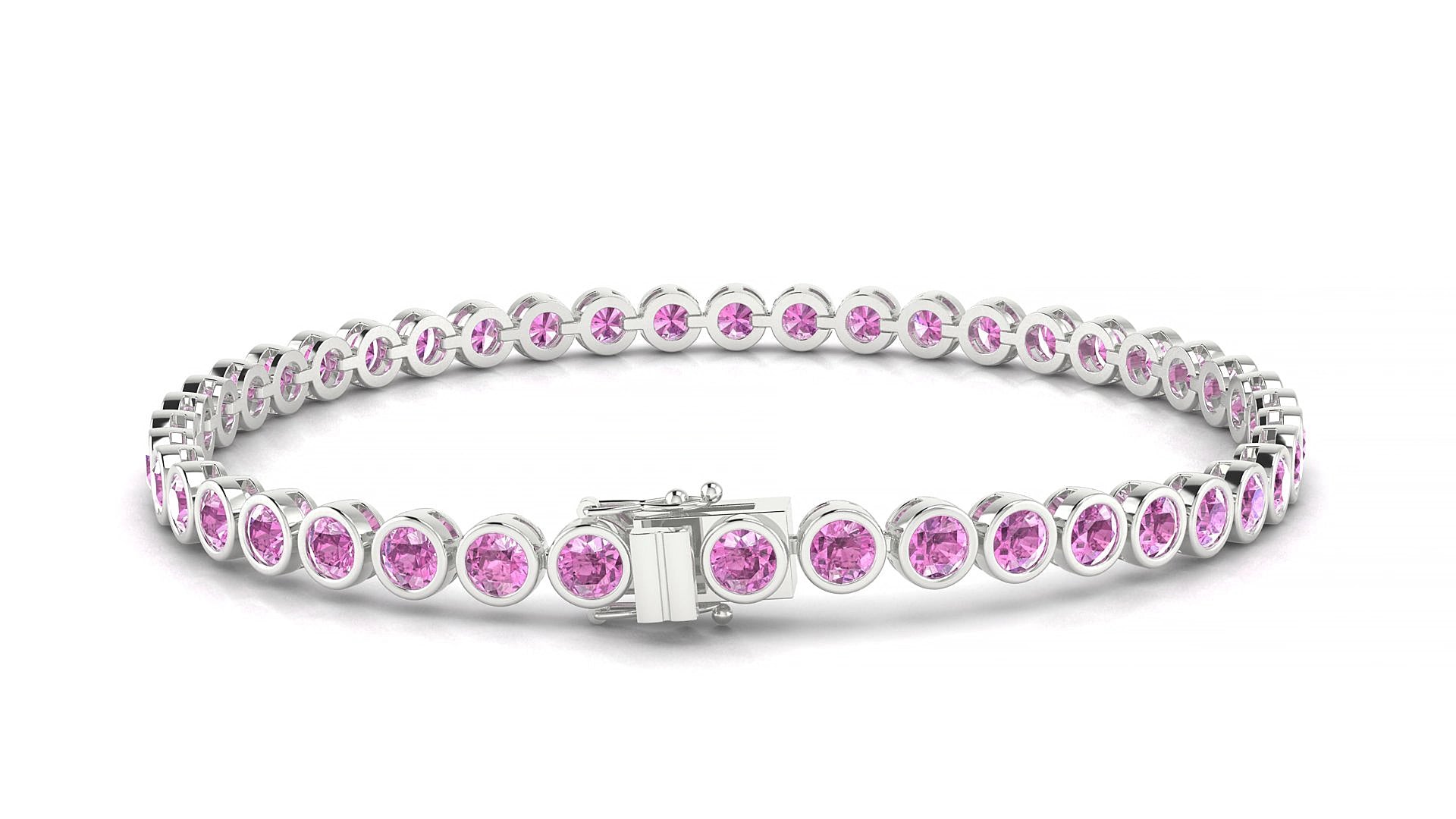 Avila | 18k White Gold 3 mm Round Natural Pink Sapphire 18 cm Tennis Bracelet