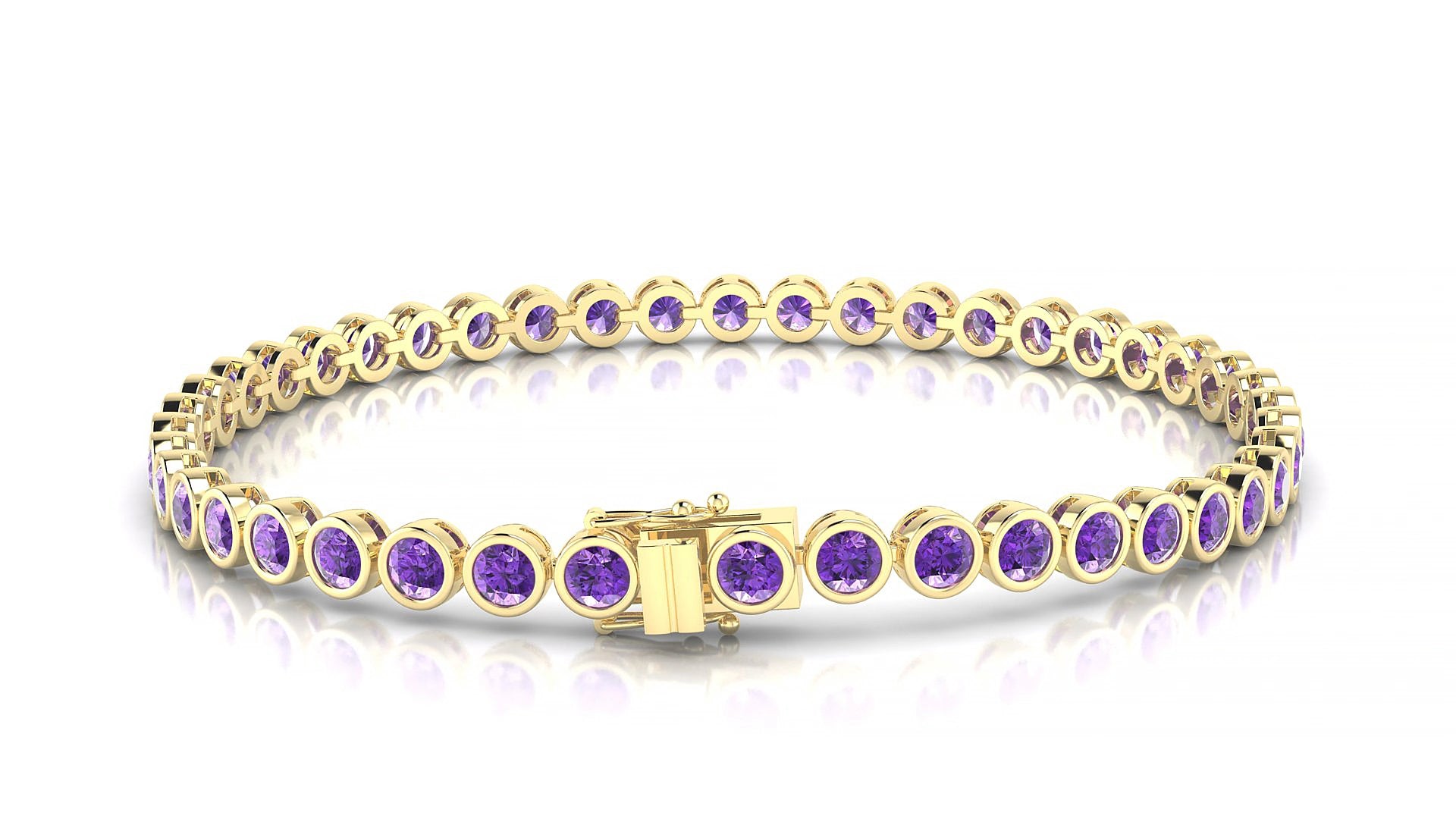 Avila | 18k Yellow Gold 3 mm Round Natural Amethyst 16 cm Tennis Bracelet