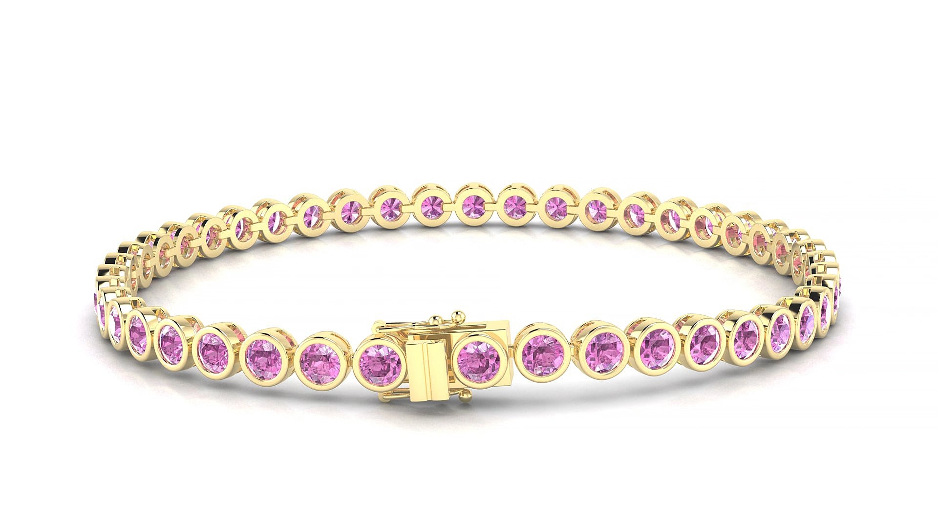 Avila | 18k Yellow Gold 3 mm Round Natural Pink Sapphire 15 cm Tennis Bracelet