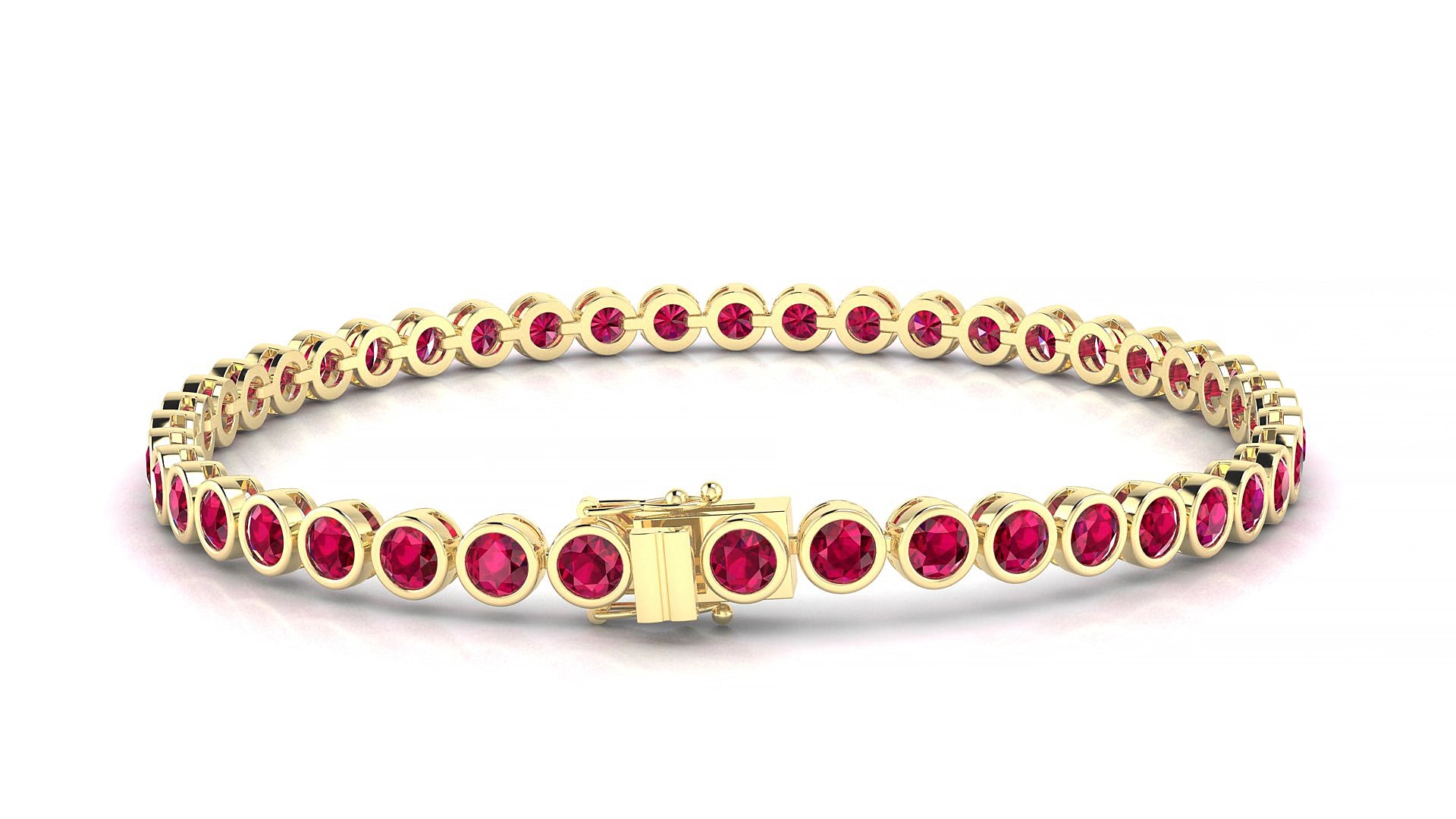 Avila | 18k Yellow Gold 3 mm Round Natural Ruby 15 cm Tennis Bracelet