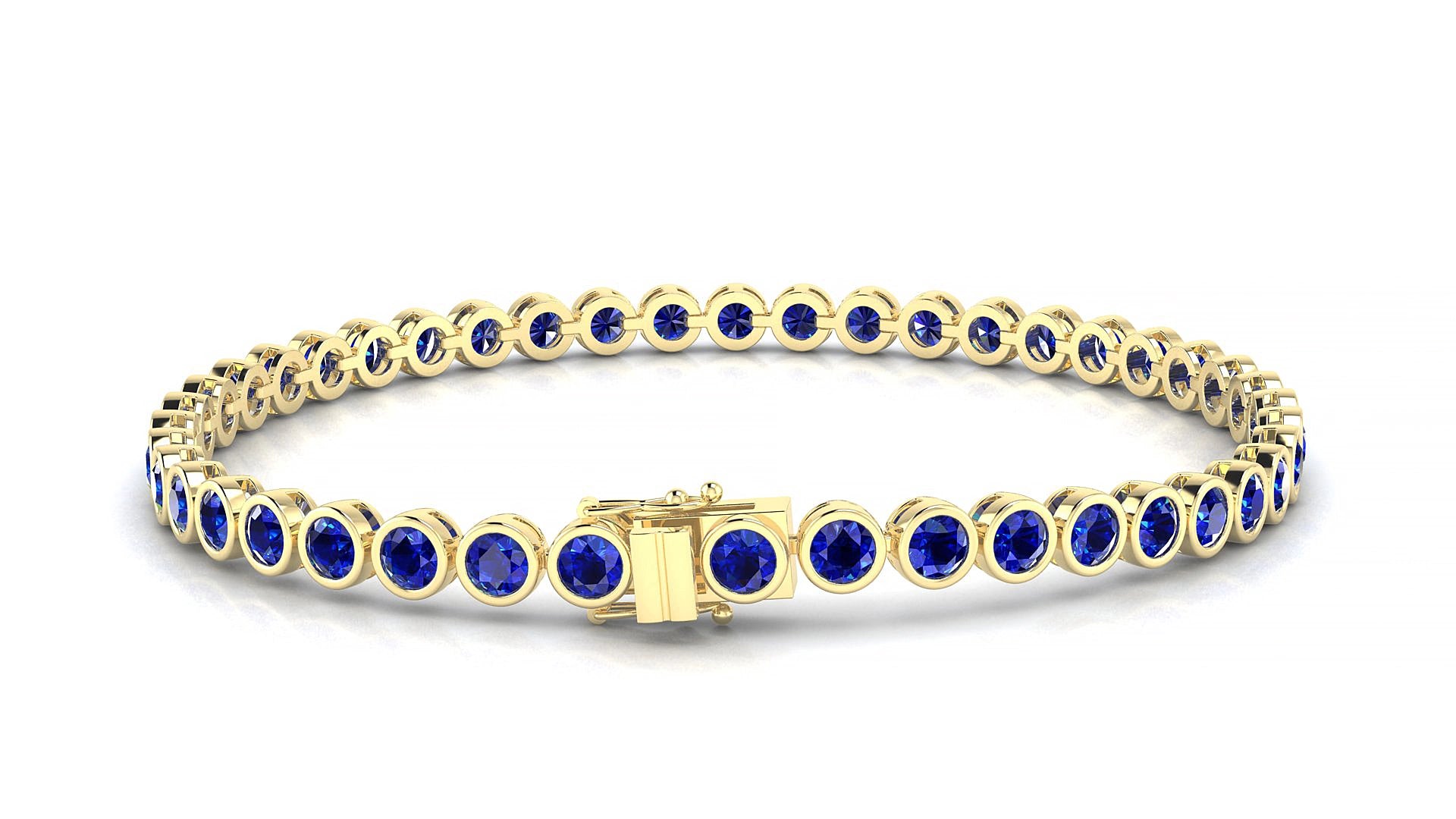 Avila | 18k Yellow Gold 3 mm Round Natural Sapphire 18 cm Tennis Bracelet
