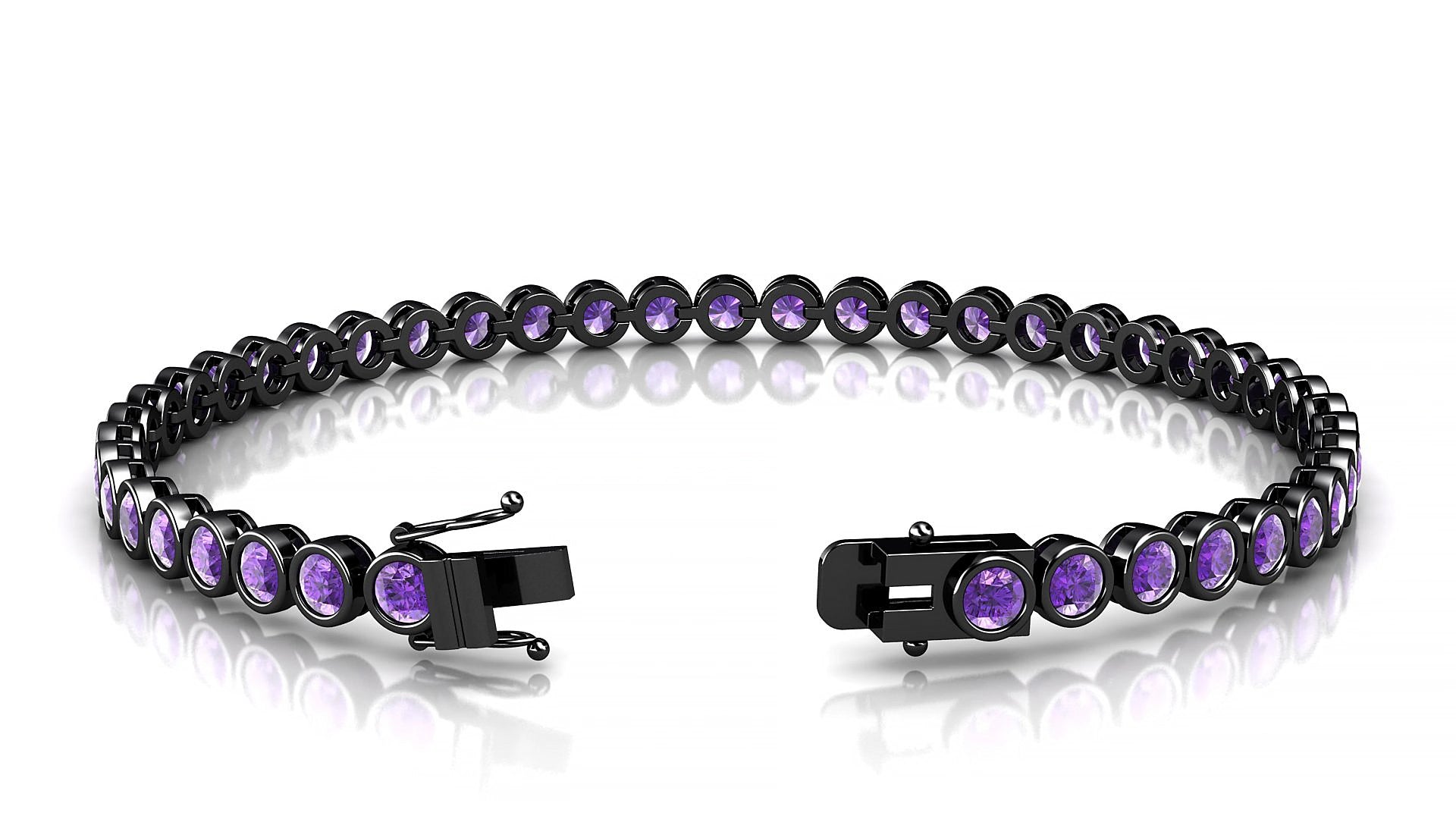 Avila | 18k Black Gold 3 mm Round Natural Amethyst 18 cm Tennis Bracelet