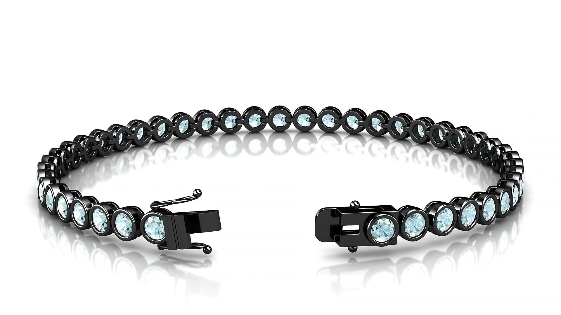 Avila | 18k Black Gold 3 mm Round Natural Aquamarine Tennis Bracelet