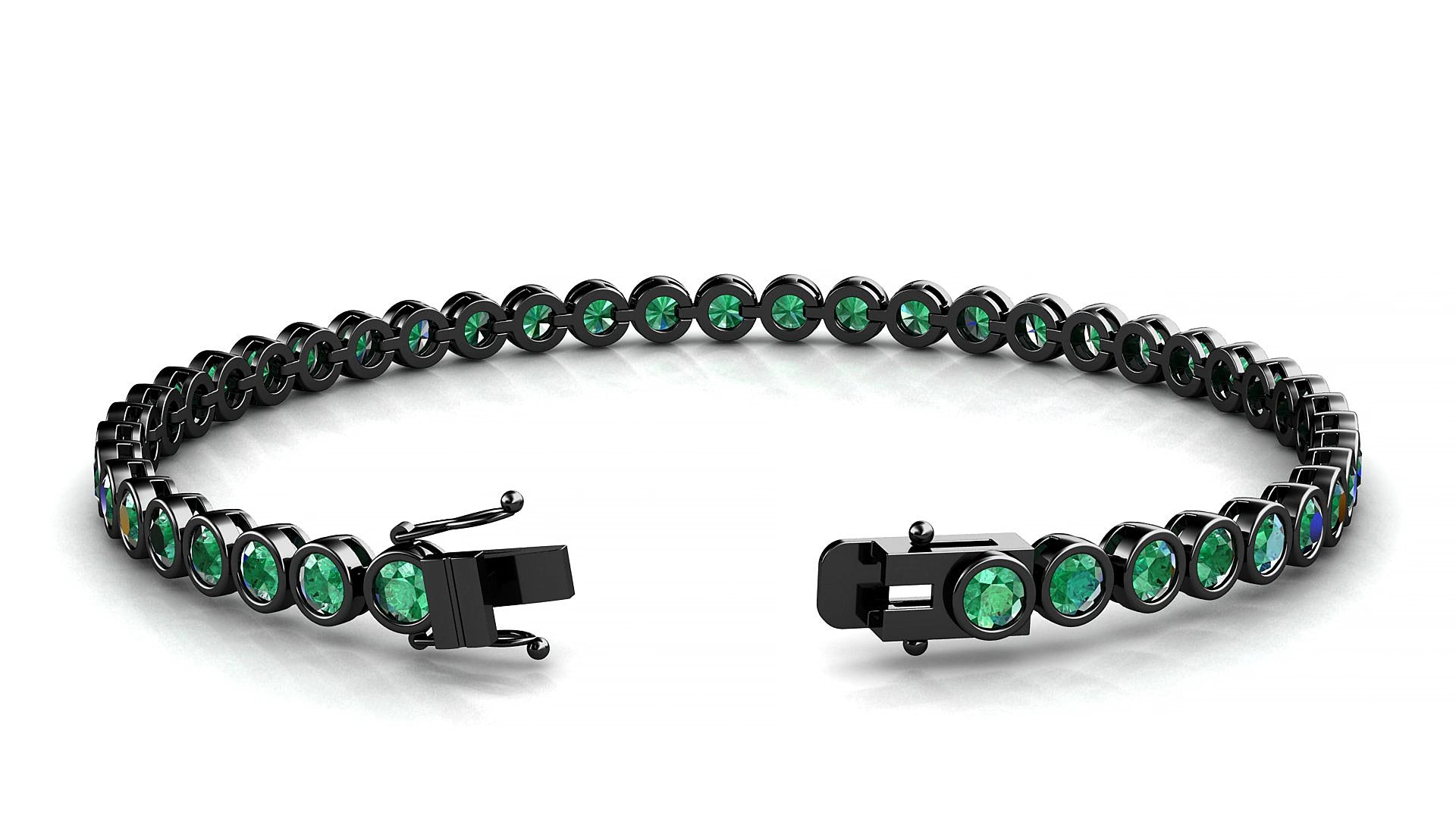 Avila | 18k Black Gold 3 mm Round Natural Emerald 17 cm Tennis Bracelet