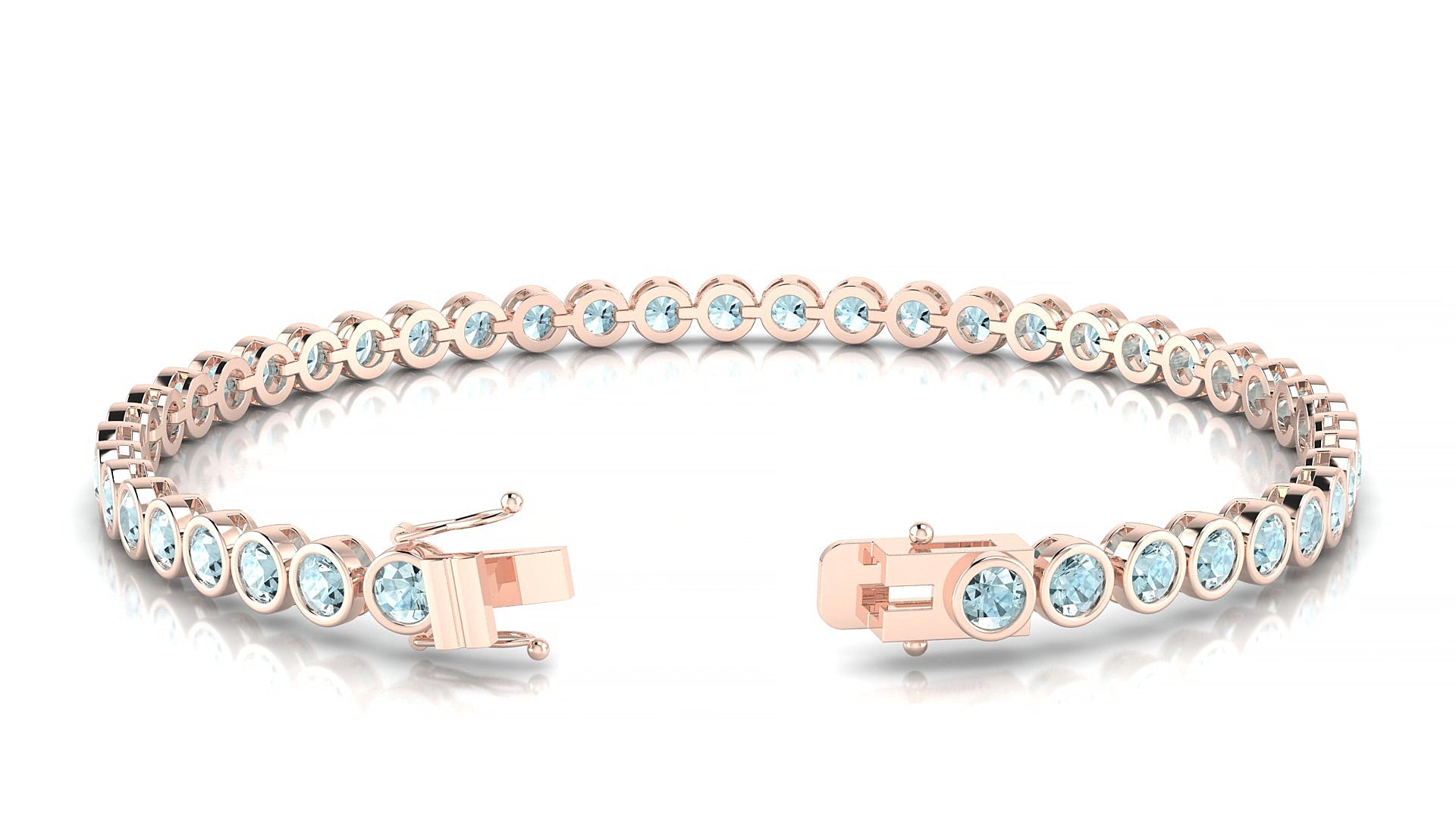 Avila | 18k Rose Gold 3 mm Round Natural Aquamarine 15 cm Tennis Bracelet