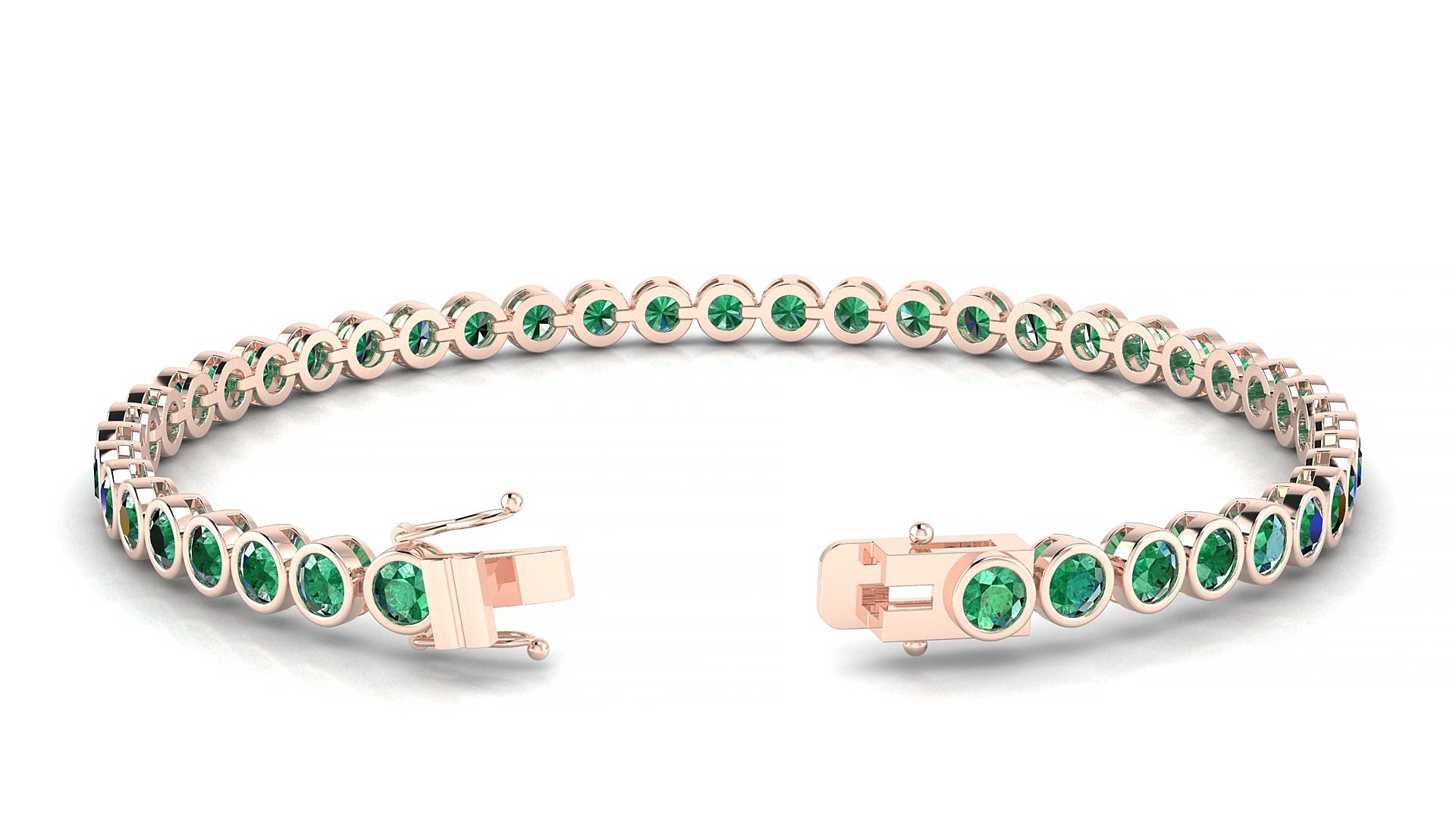 Avila | 18k Rose Gold 3 mm Round Natural Emerald 15 cm Tennis Bracelet