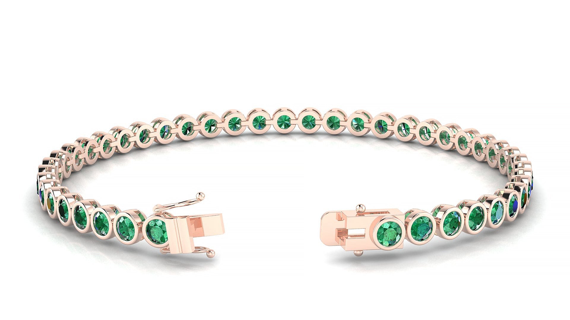 Avila | 18k Rose Gold 3 mm Round Natural Emerald Tennis Bracelet