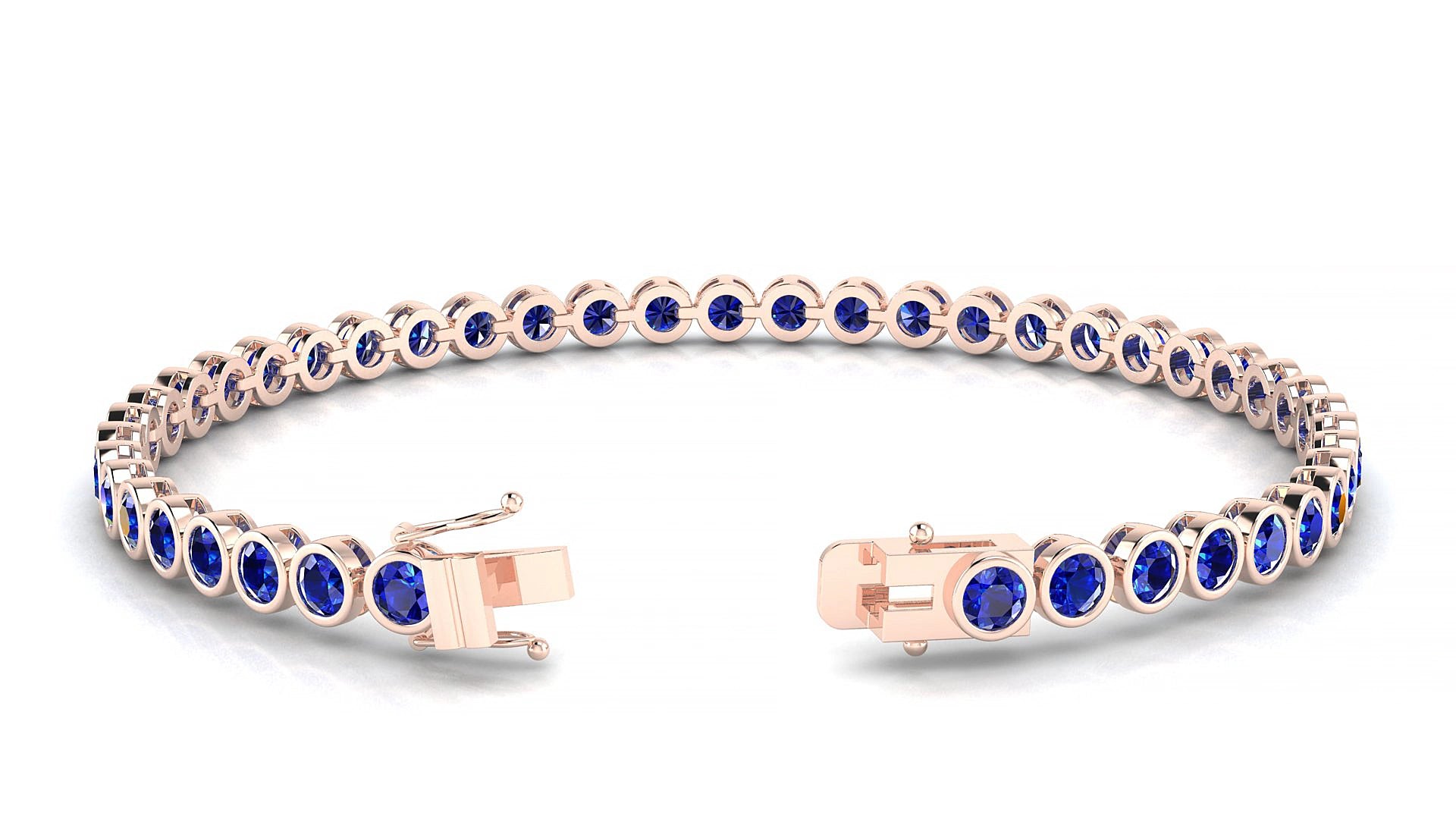 Avila | 18k Rose Gold 3 mm Round Natural Sapphire 17 cm Tennis Bracelet