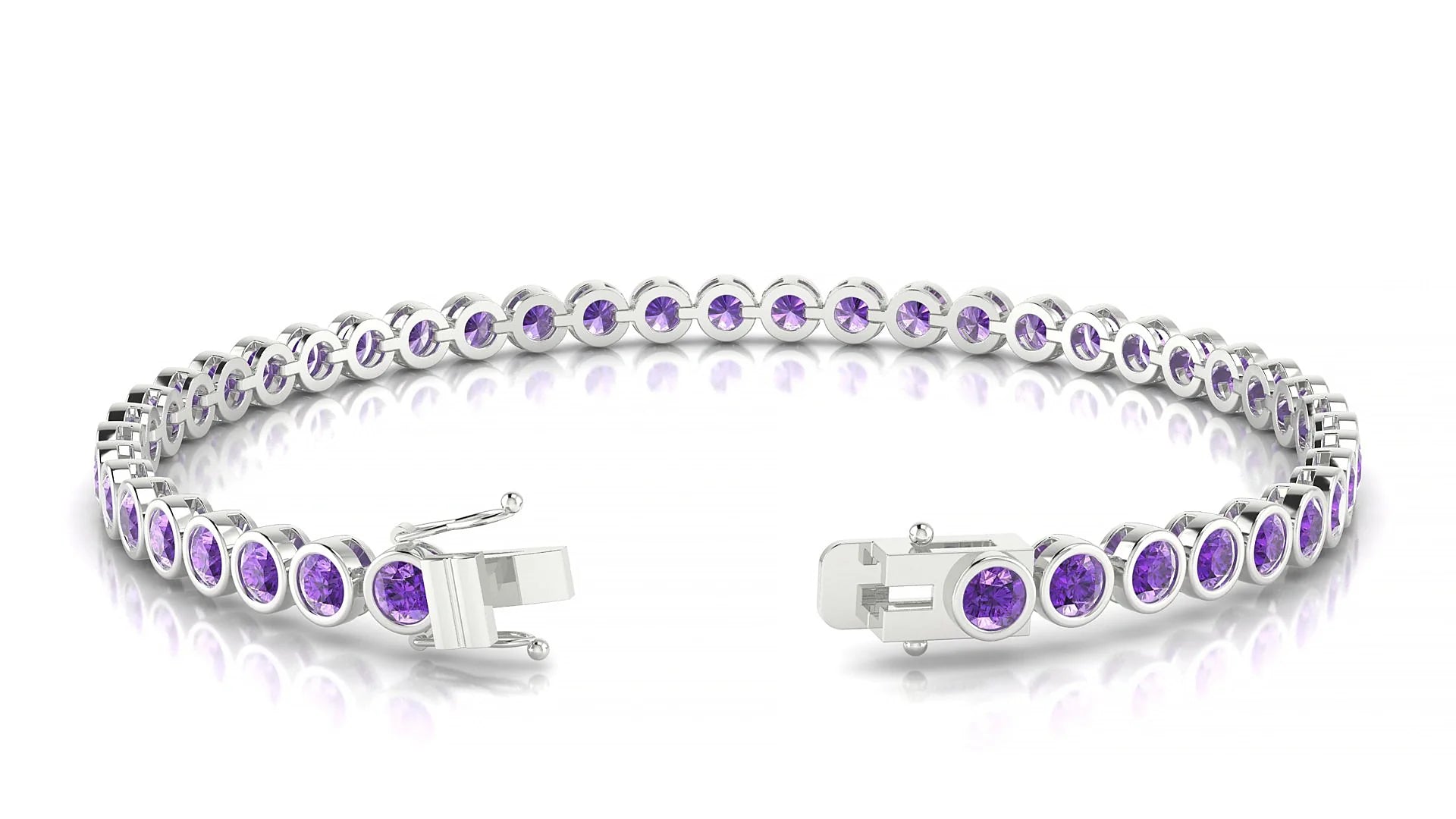Avila | 18k White Gold 3 mm Round Natural Amethyst Tennis Bracelet