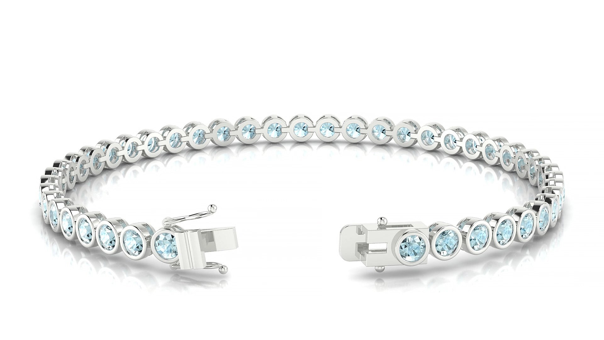 Avila | 18k White Gold 3 mm Round Natural Aquamarine 15 cm Tennis Bracelet