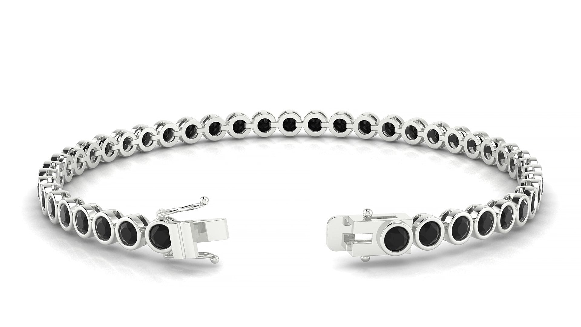 Avila | 18k White Gold 3 mm Round Natural Black Diamond 16 cm Tennis Bracelet