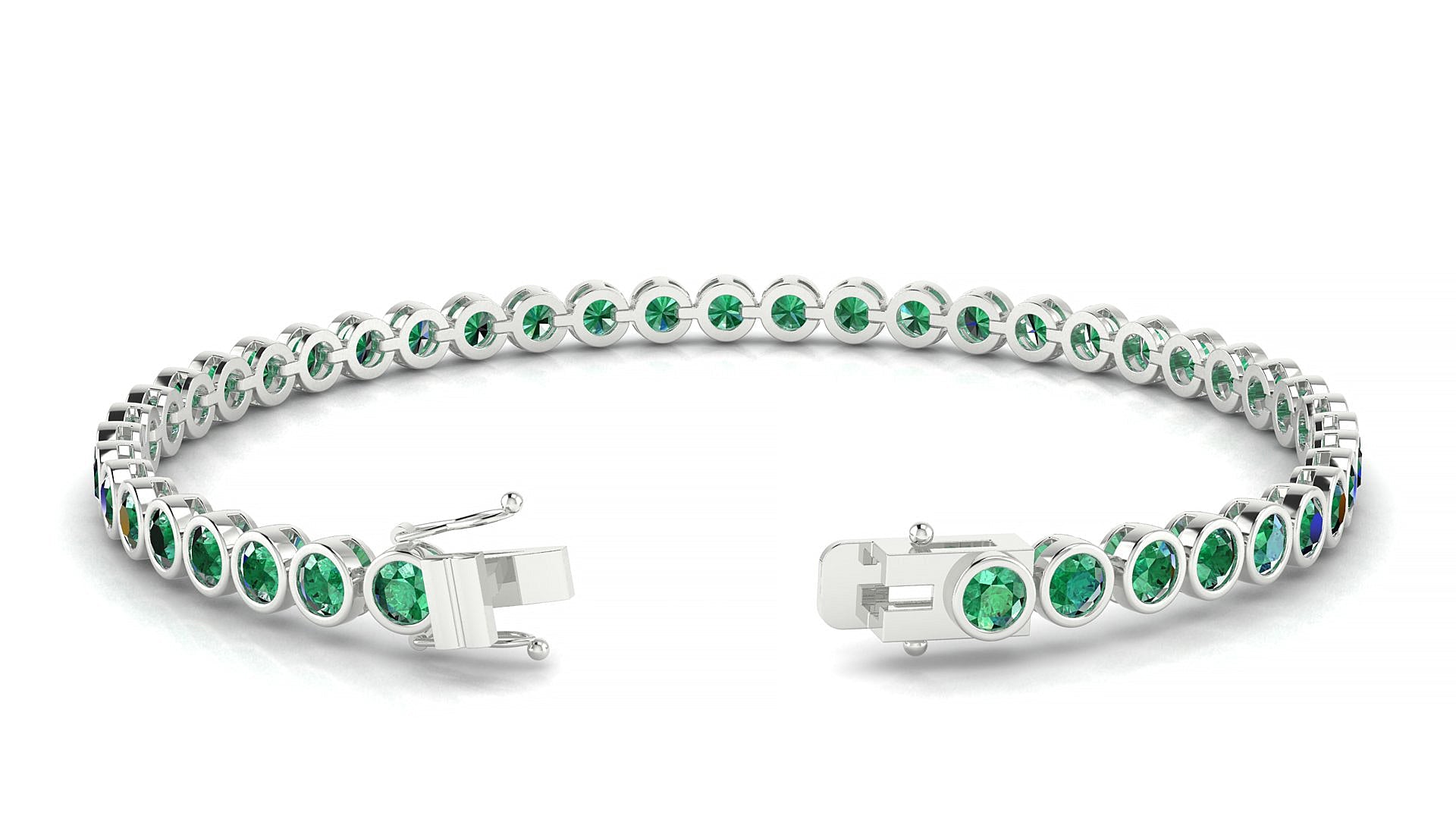 Avila | 18k White Gold 3 mm Round Natural Emerald Tennis Bracelet
