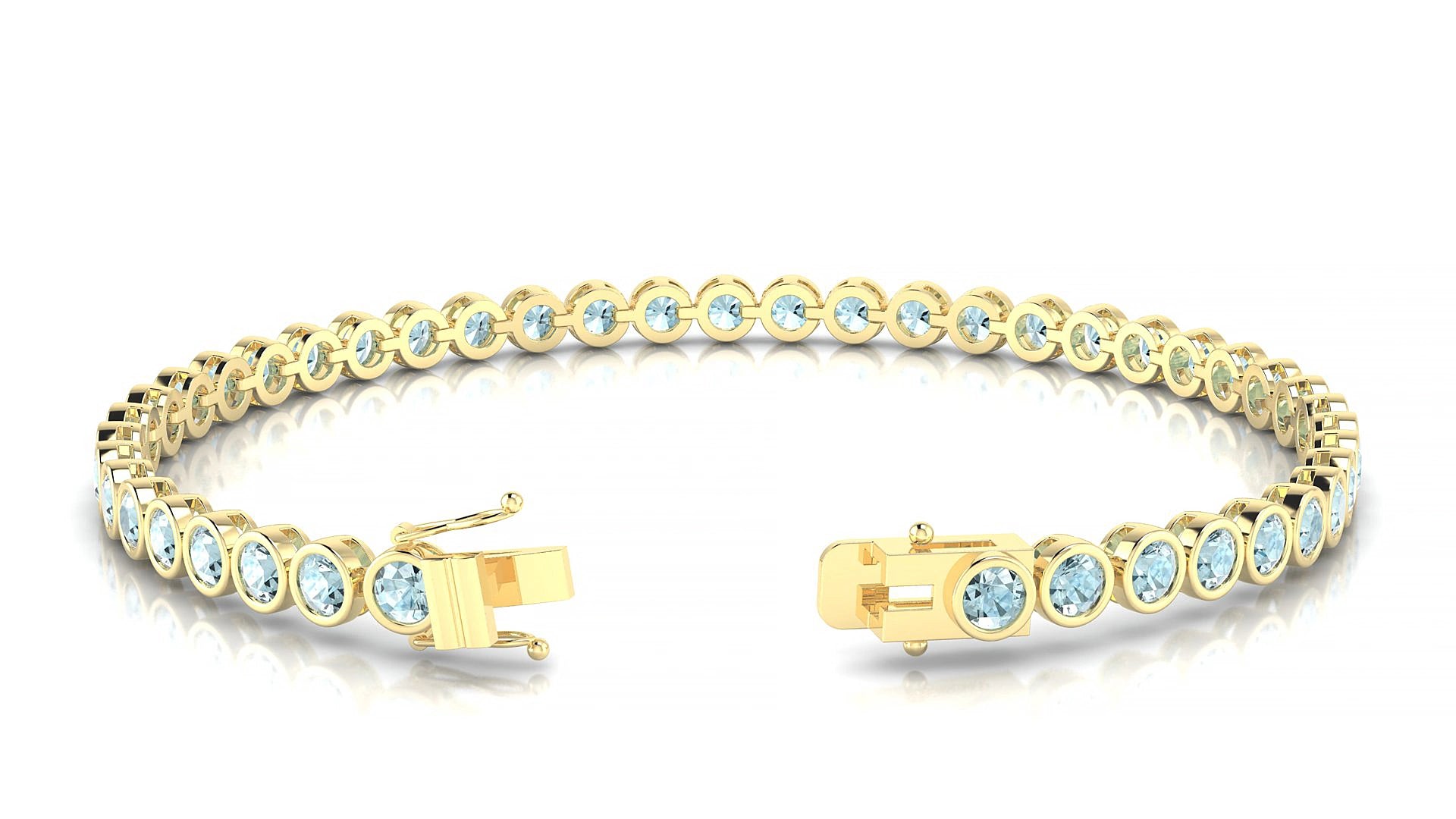 Avila | 18k Yellow Gold 3 mm Round Natural Aquamarine 15 cm Tennis Bracelet