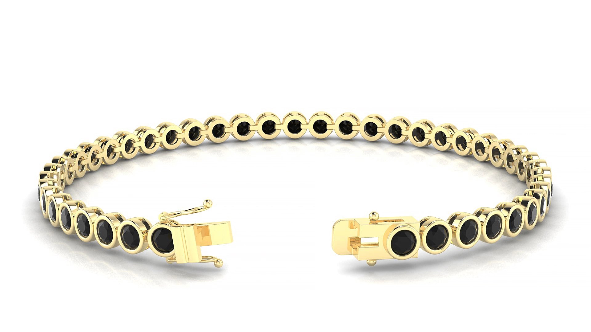 Avila | 18k Yellow Gold 3 mm Round Natural Black Diamond 18 cm Tennis Bracelet