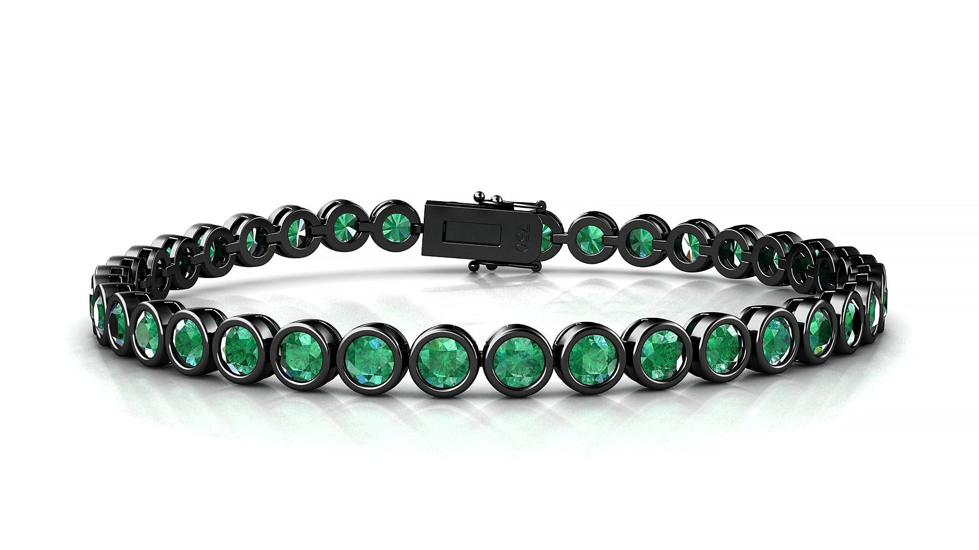 Avila | 18k Black Gold 3.4 mm Round Natural Emerald Tennis Bracelet