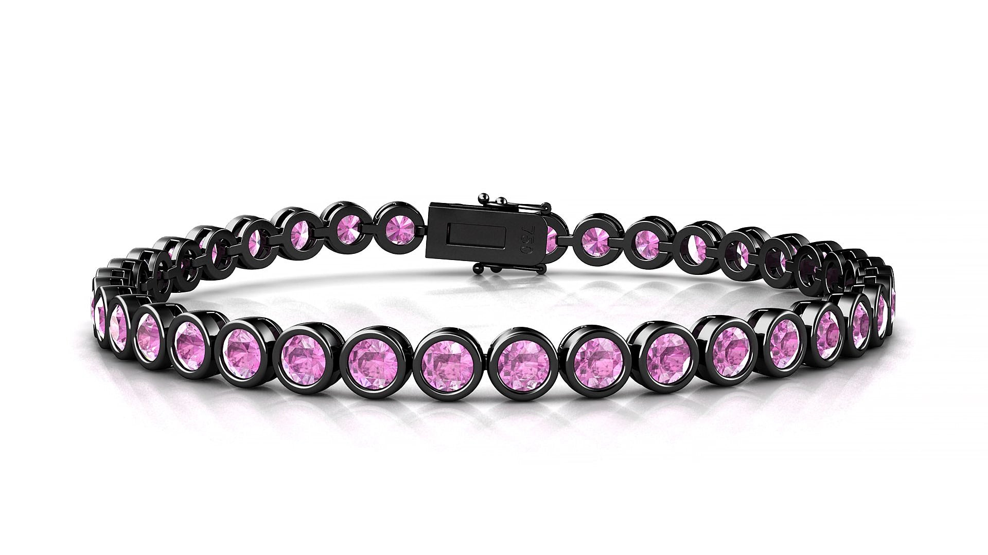 Avila | 18k Black Gold 3.4 mm Round Natural Pink Sapphire 15 cm Tennis Bracelet