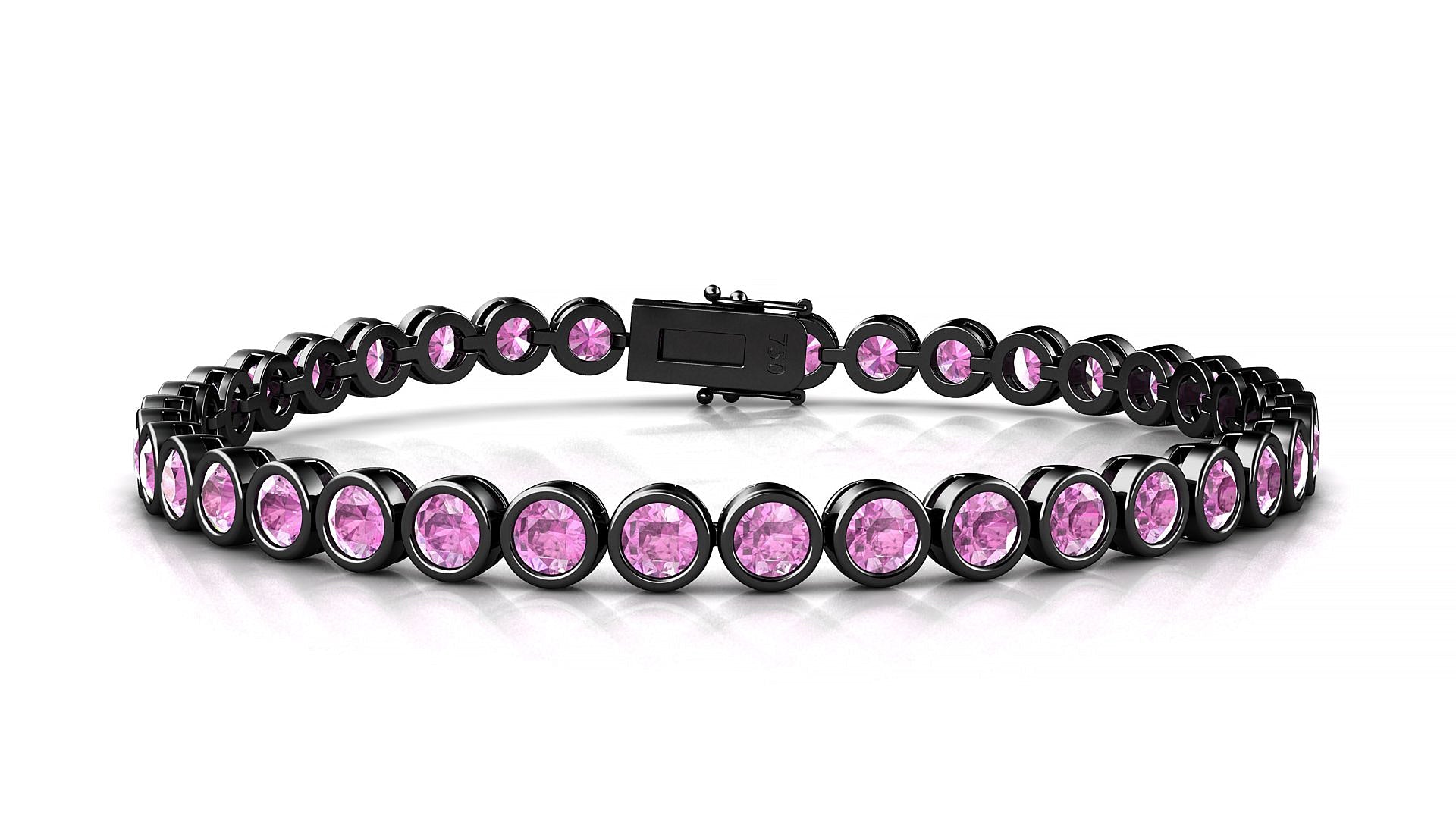 Avila | 18k Black Gold 3.4 mm Round Natural Pink Sapphire Tennis Bracelet