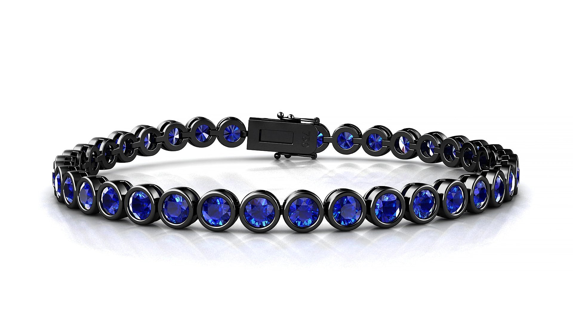 Avila | 18k Black Gold 3.4 mm Round Natural Sapphire 15 cm Tennis Bracelet