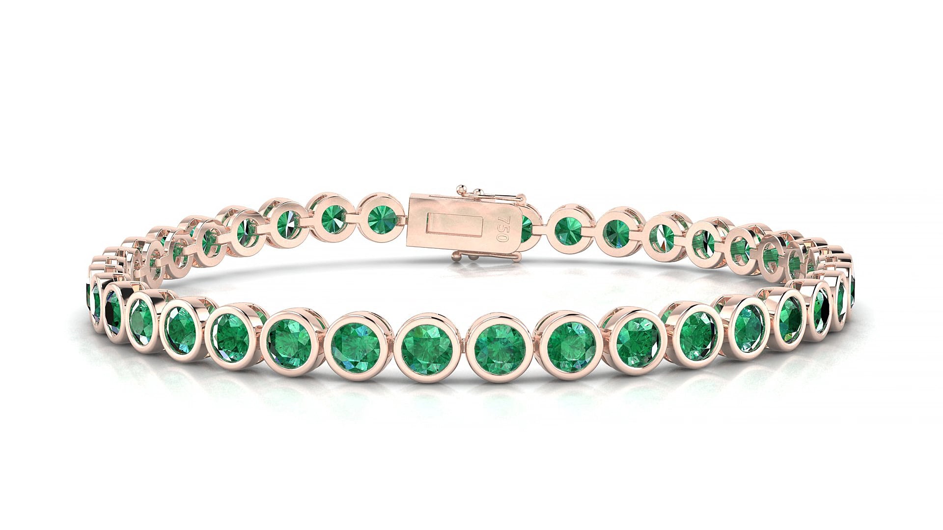 Avila | 18k Rose Gold 3.4 mm Round Natural Emerald 15 cm Tennis Bracelet