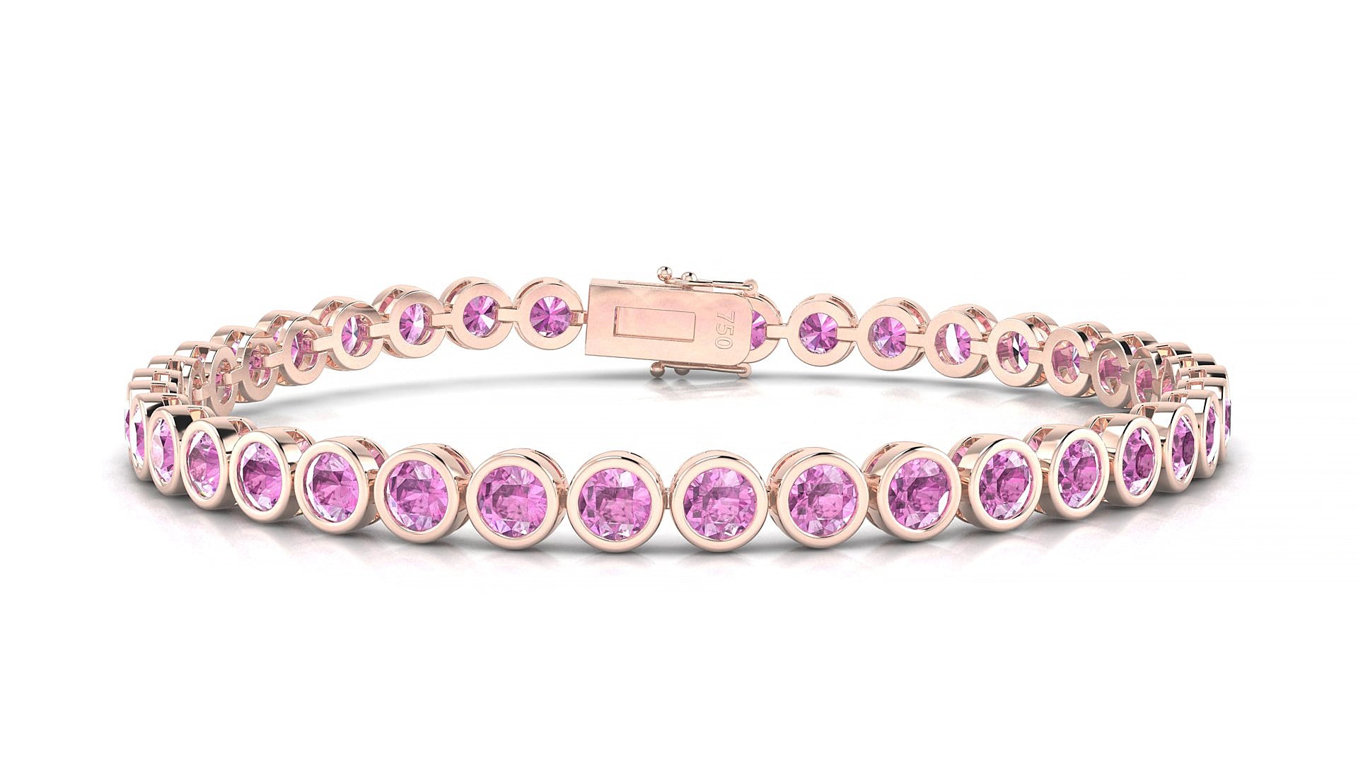Avila | 18k Rose Gold 3.4 mm Round Natural Pink Sapphire 15 cm Tennis Bracelet