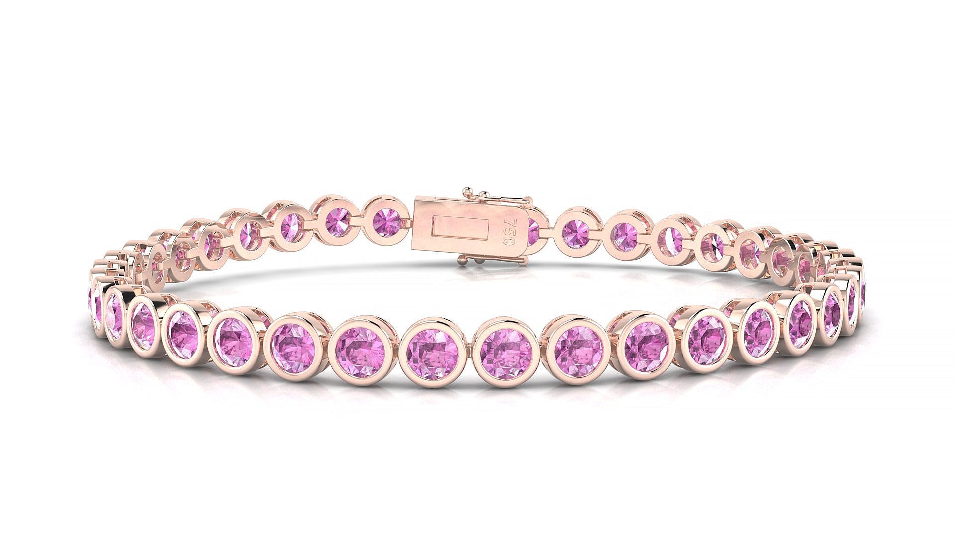 Avila | 18k Rose Gold 3.4 mm Round Natural Pink Sapphire Tennis Bracelet