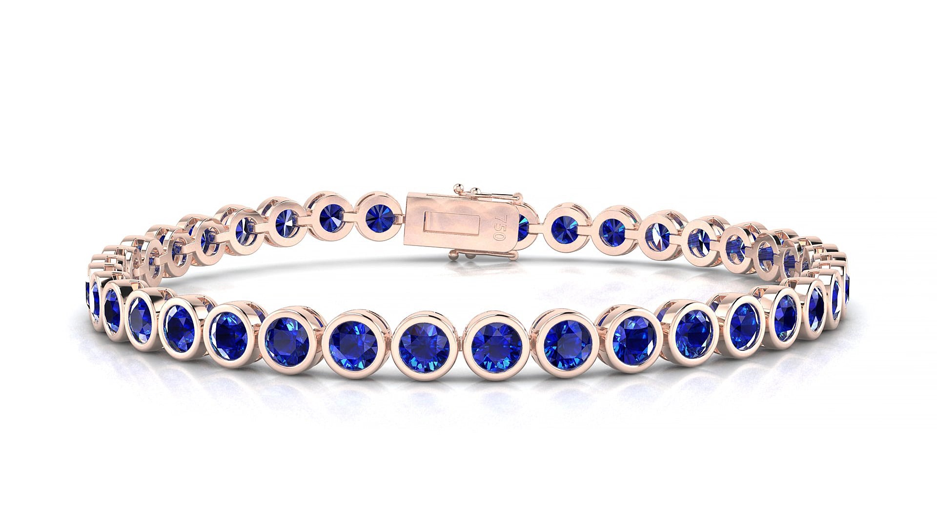Avila | 18k Rose Gold 3.4 mm Round Natural Sapphire 17 cm Tennis Bracelet