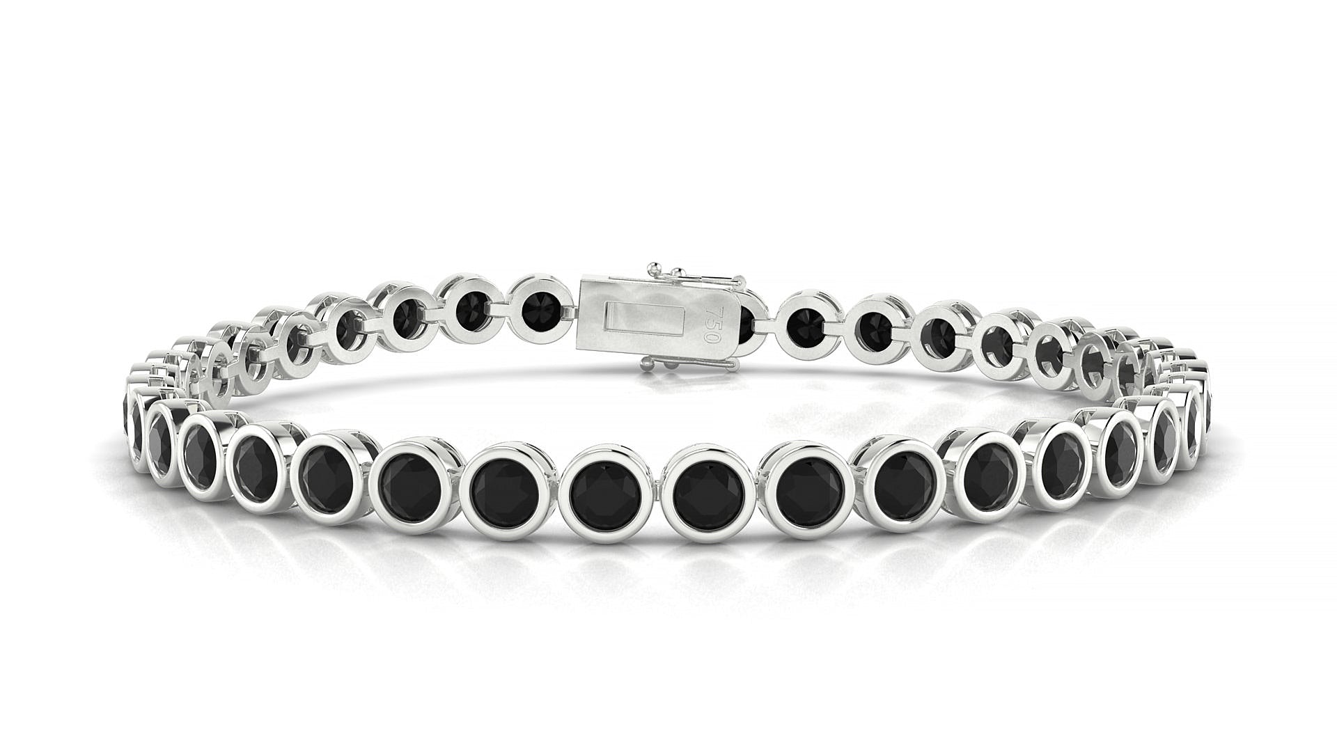 Avila | 18k White Gold 3.4 mm Round Natural Black Diamond Tennis Bracelet