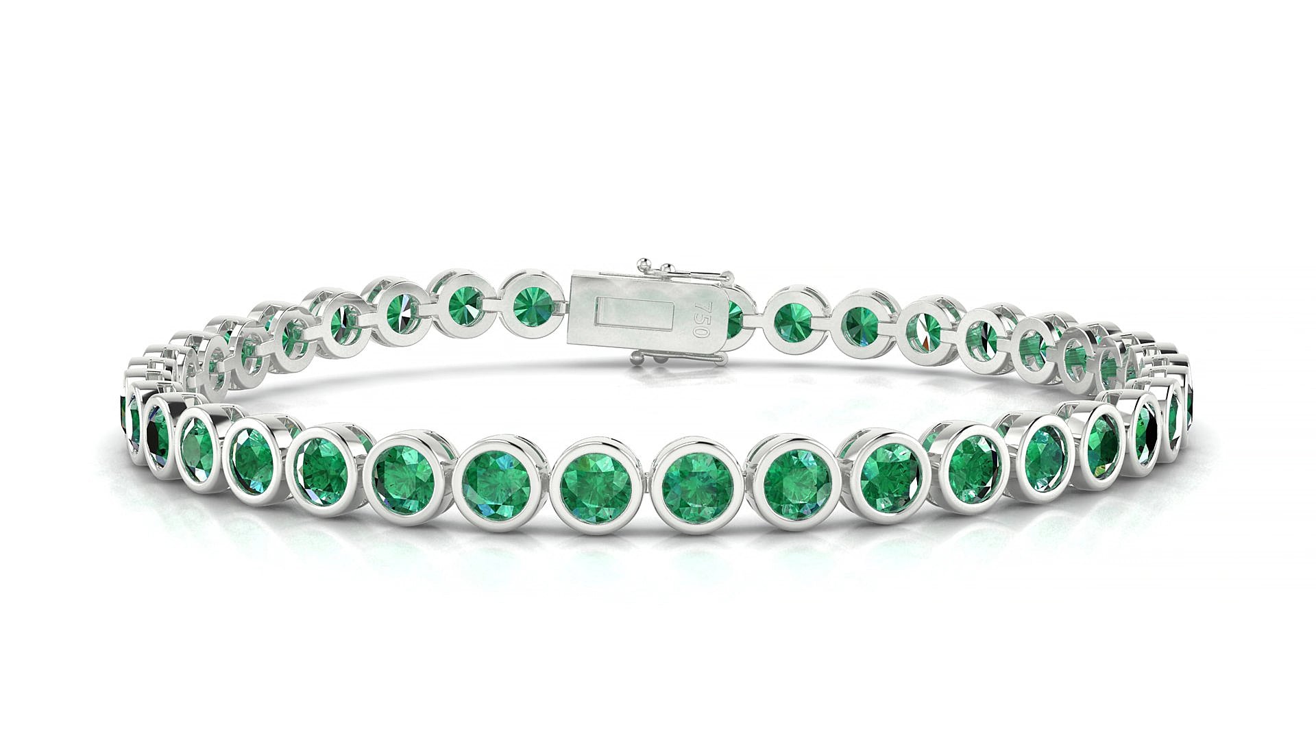 Avila | 18k White Gold 3.4 mm Round Natural Emerald 15 cm Tennis Bracelet