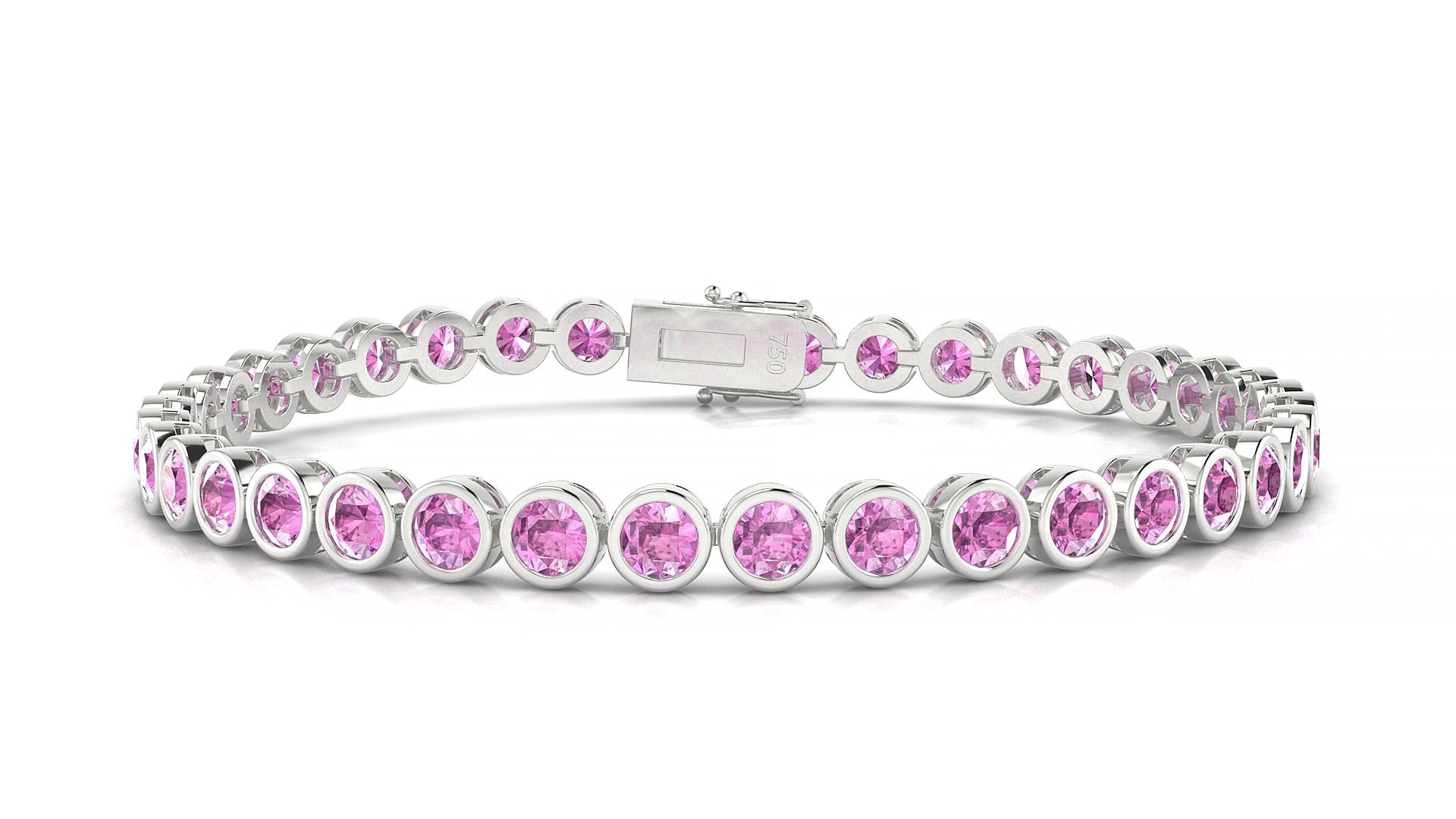 Avila | 18k White Gold 3.4 mm Round Natural Pink Sapphire 19 cm Tennis Bracelet