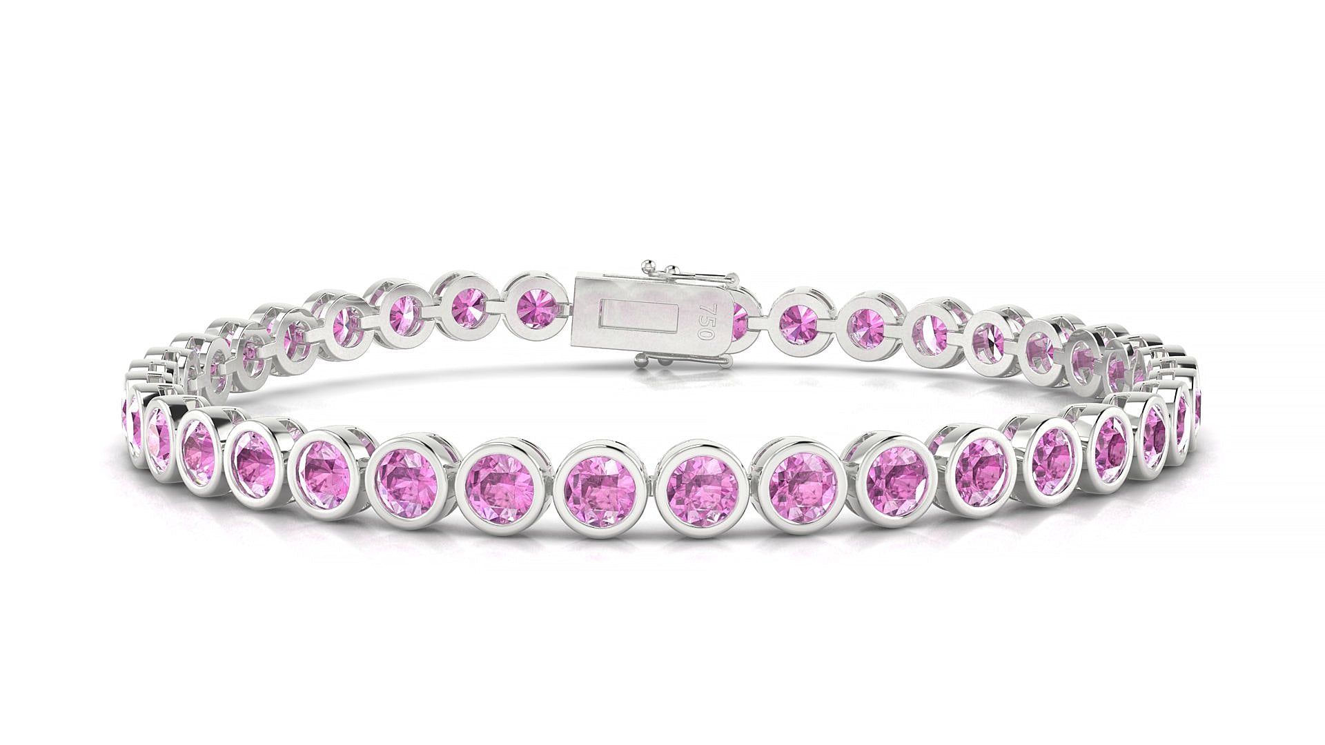 Avila | 18k White Gold 3.4 mm Round Natural Pink Sapphire Tennis Bracelet